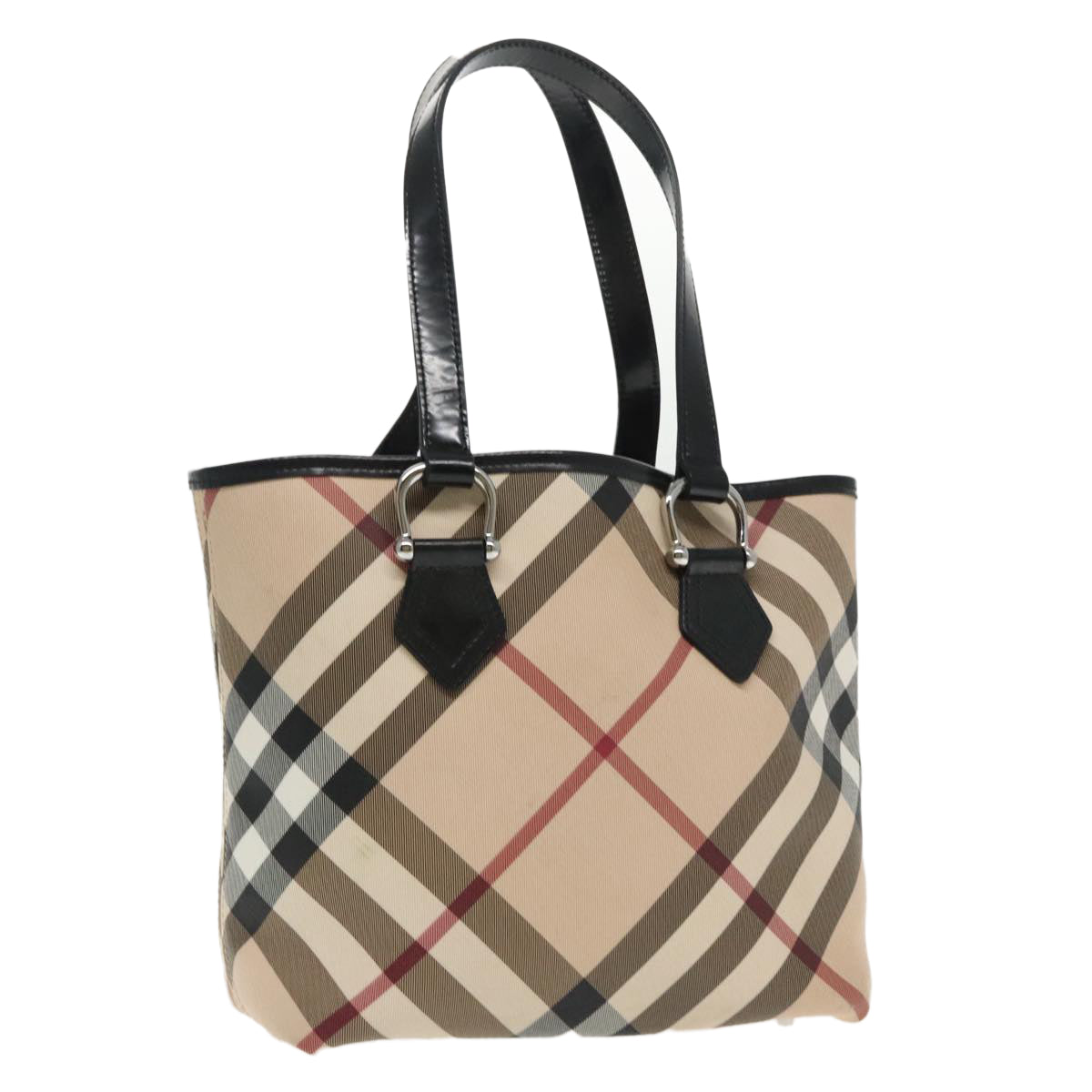 BURBERRY Nova Check Tote Bag PVC Beige Silver Auth 95524