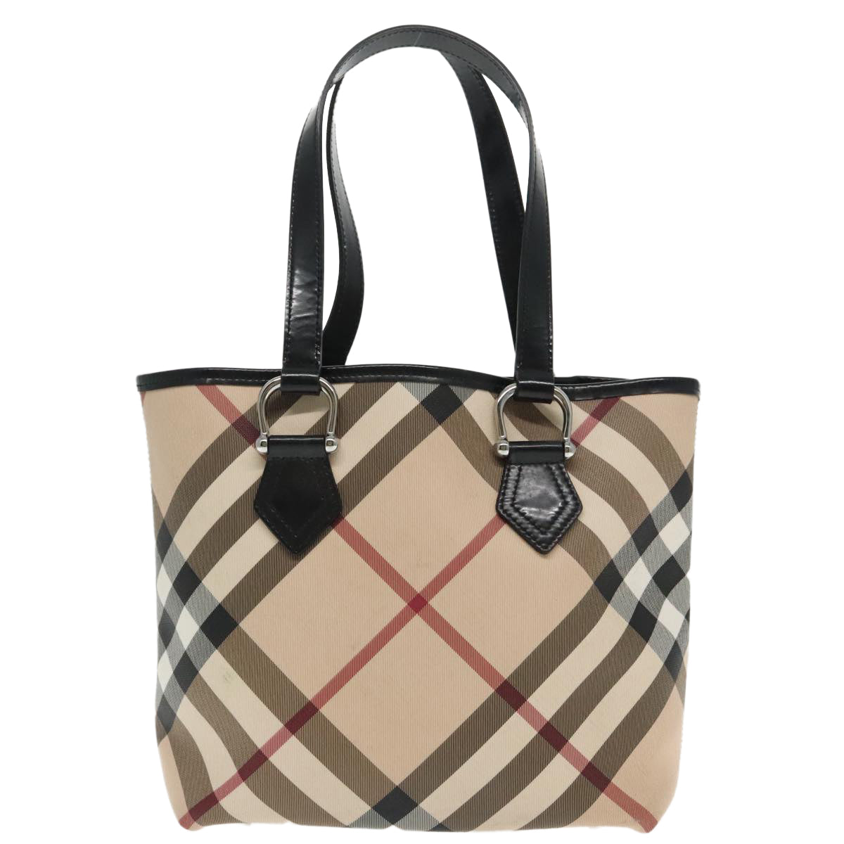 BURBERRY Nova Check Tote Bag PVC Beige Silver Auth 95524