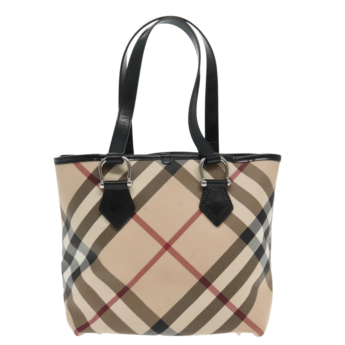 BURBERRY Nova Check Tote Bag PVC Beige Silver Auth 95524 - 0