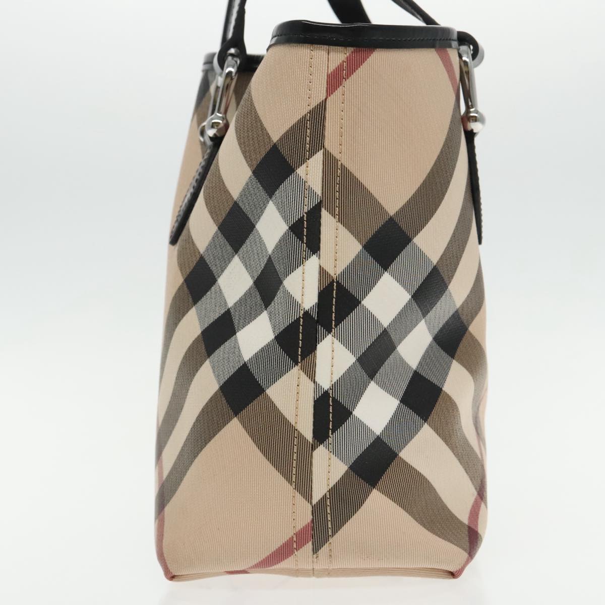 BURBERRY Nova Check Tote Bag PVC Beige Silver Auth 95524