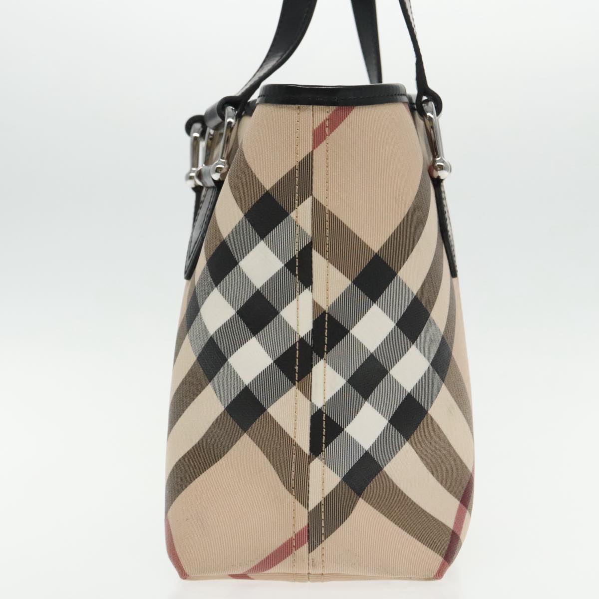 BURBERRY Nova Check Tote Bag PVC Beige Silver Auth 95524