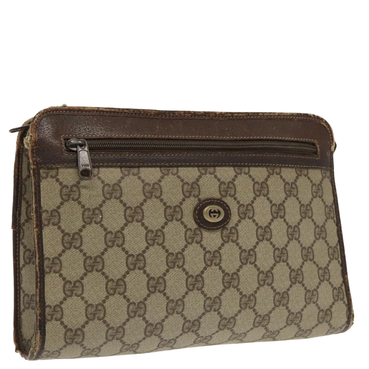 GUCCI GG Supreme Clutch Bag PVC Beige 97 01 037 Auth 95525