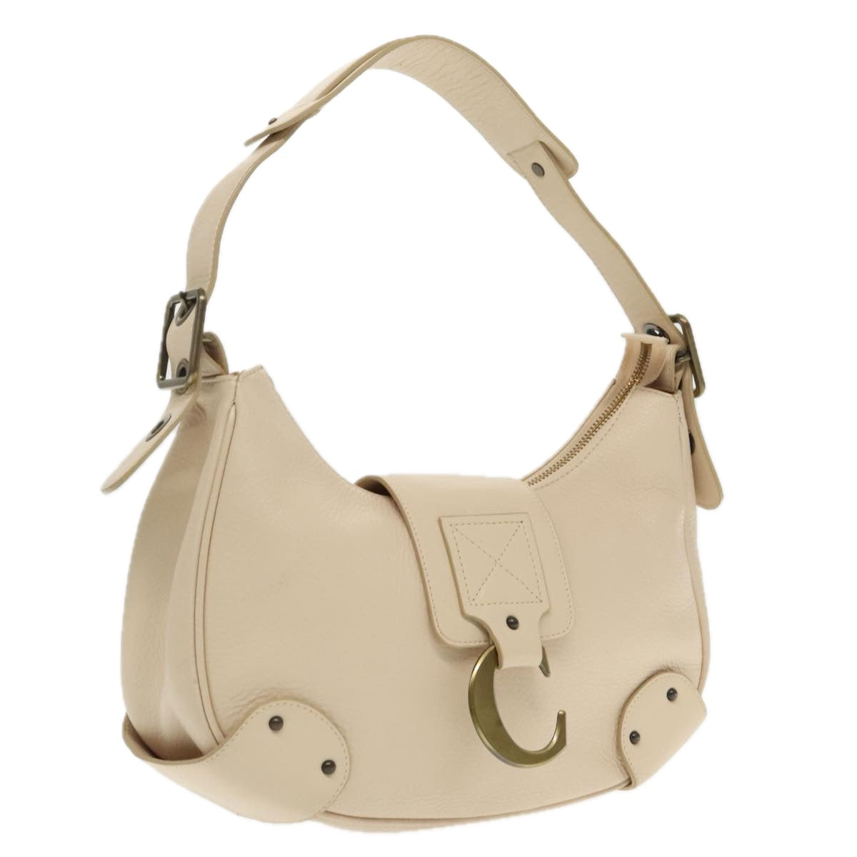 Chloe Shoulder Bag Leather Beige Auth 95531