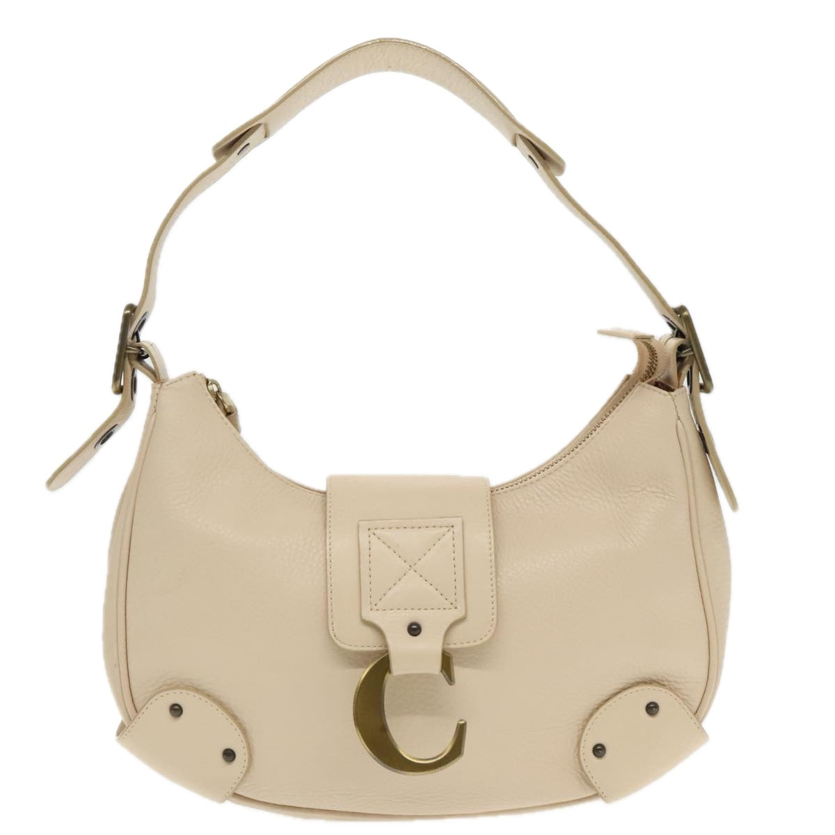 Chloe Shoulder Bag Leather Beige Auth 95531