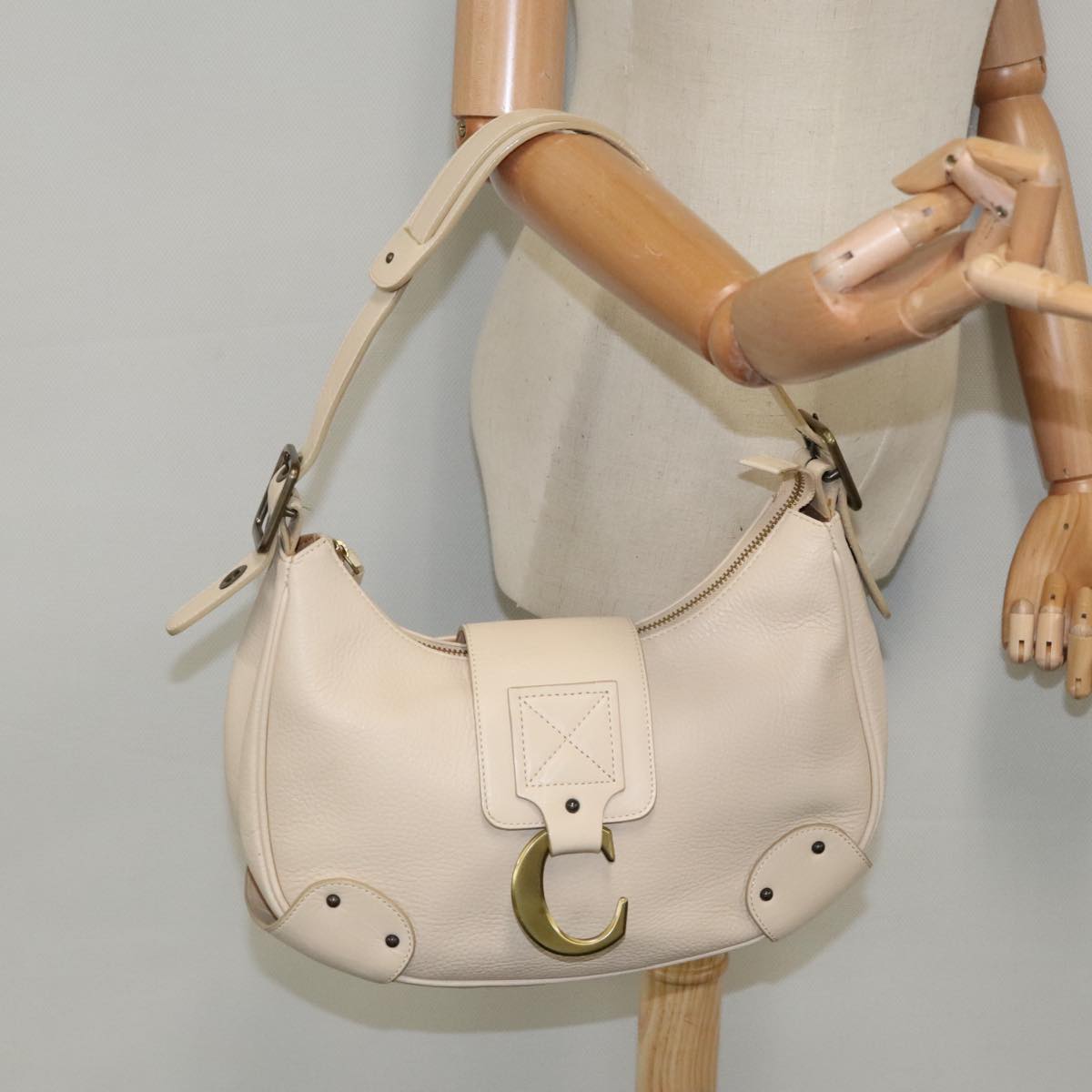 Chloe Shoulder Bag Leather Beige Auth 95531