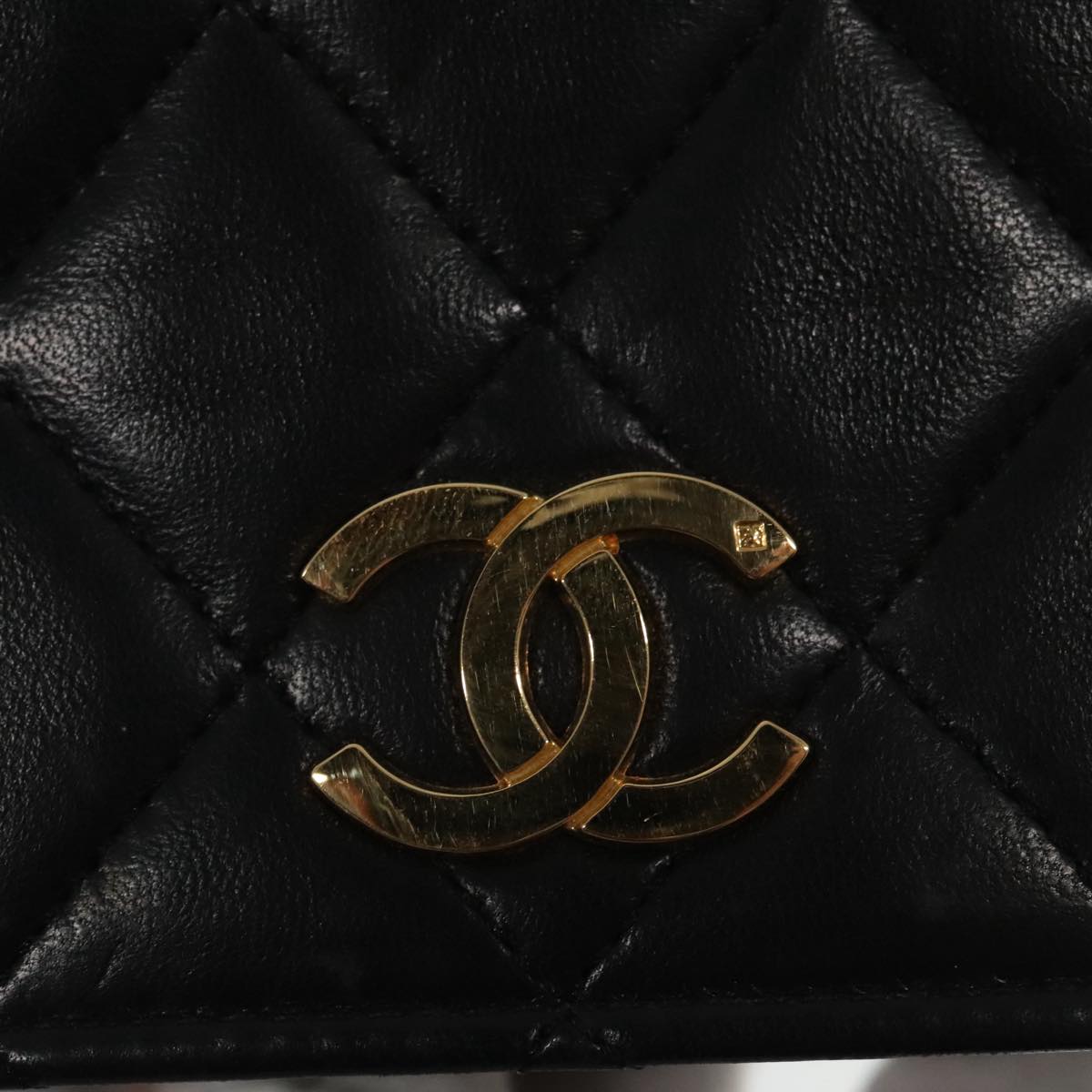 CHANEL Matelasse Chain Shoulder Bag Lamb Skin Black Gold CC Auth 95535