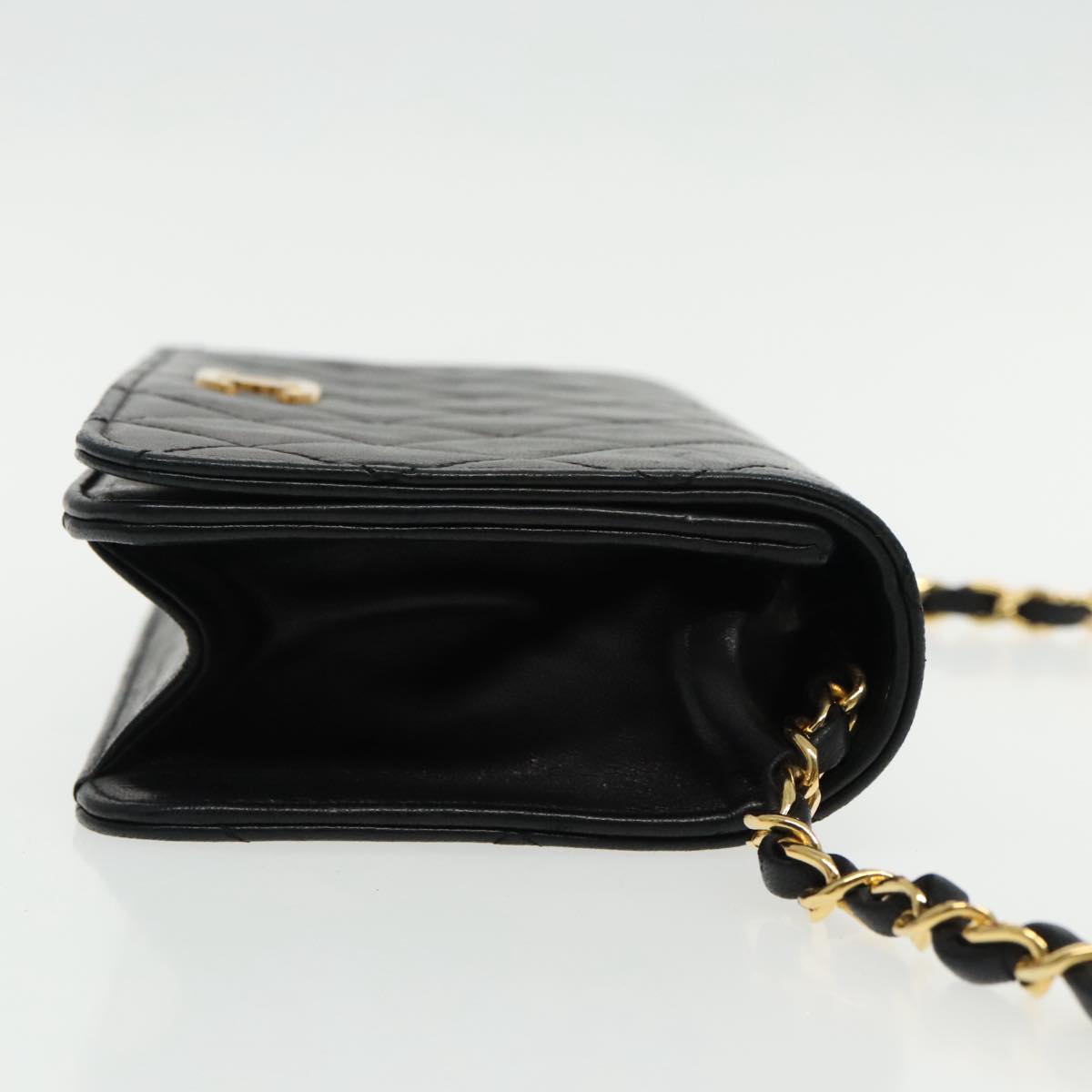 CHANEL Matelasse Chain Shoulder Bag Lamb Skin Black Gold CC Auth 95535