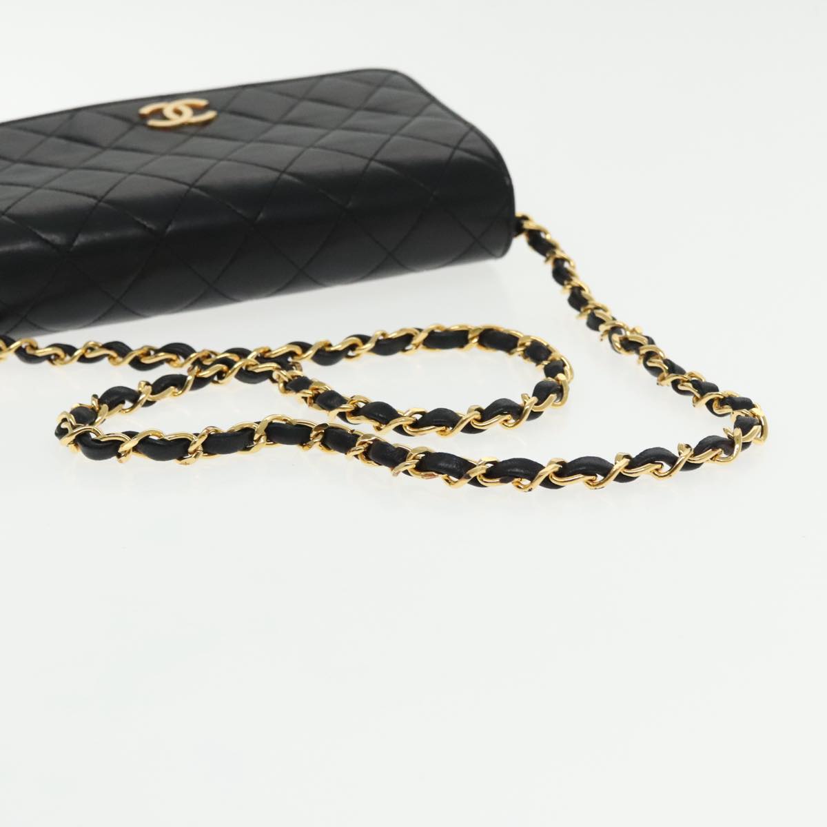 CHANEL Matelasse Chain Shoulder Bag Lamb Skin Black Gold CC Auth 95535