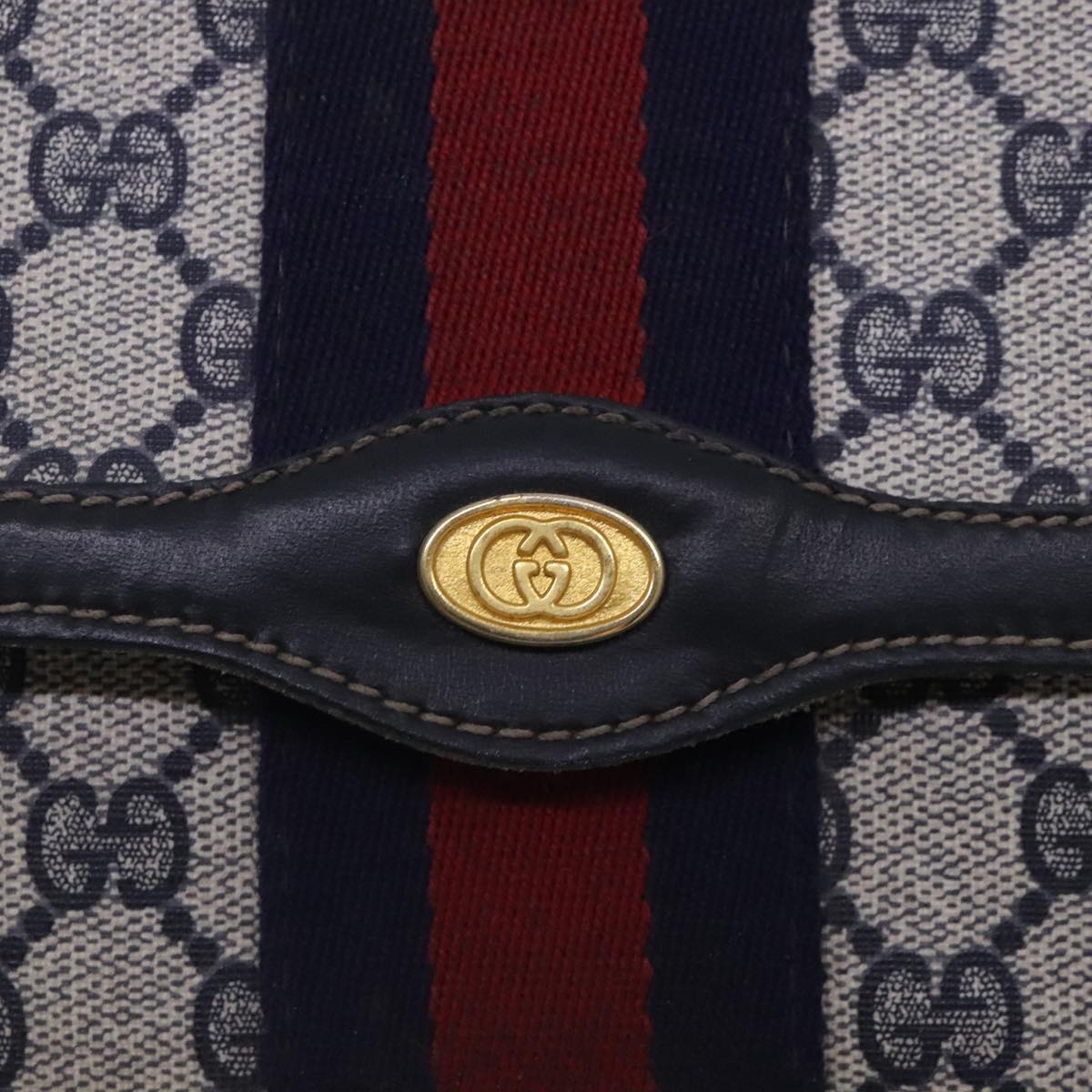 GUCCI GG Supreme Sherry Line Clutch Bag PVC Navy Red 67 014 3087 Auth 95543