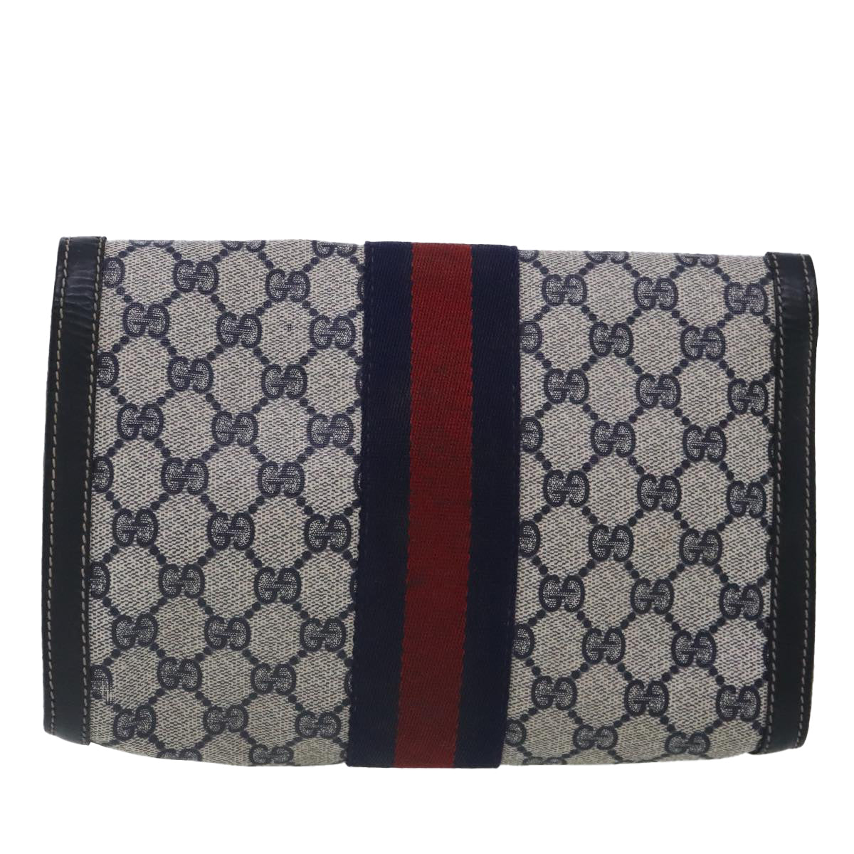 GUCCI GG Supreme Sherry Line Clutch Bag PVC Navy Red 67 014 3087 Auth 95543 - 0