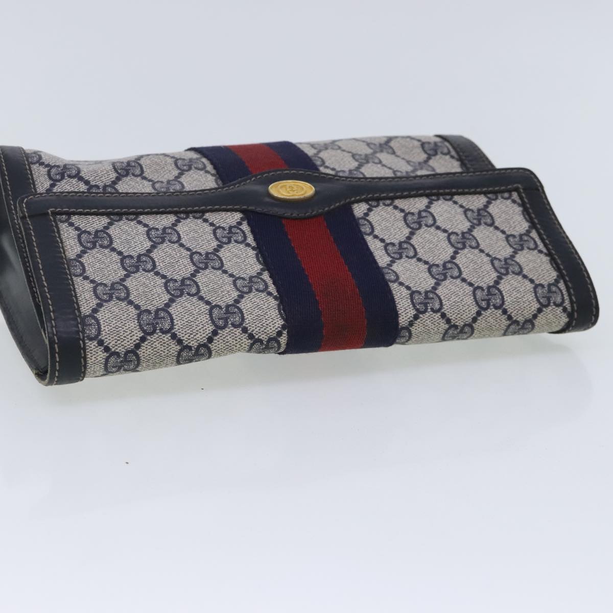 GUCCI GG Supreme Sherry Line Clutch Bag PVC Navy Red 67 014 3087 Auth 95543