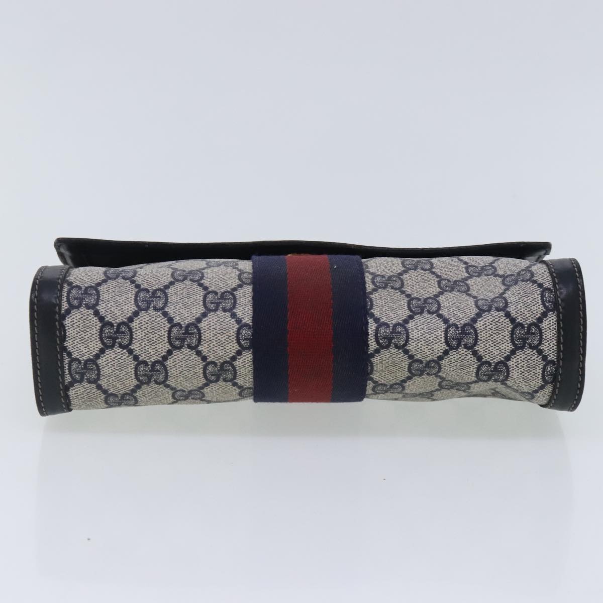 GUCCI GG Supreme Sherry Line Clutch Bag PVC Navy Red 67 014 3087 Auth 95543