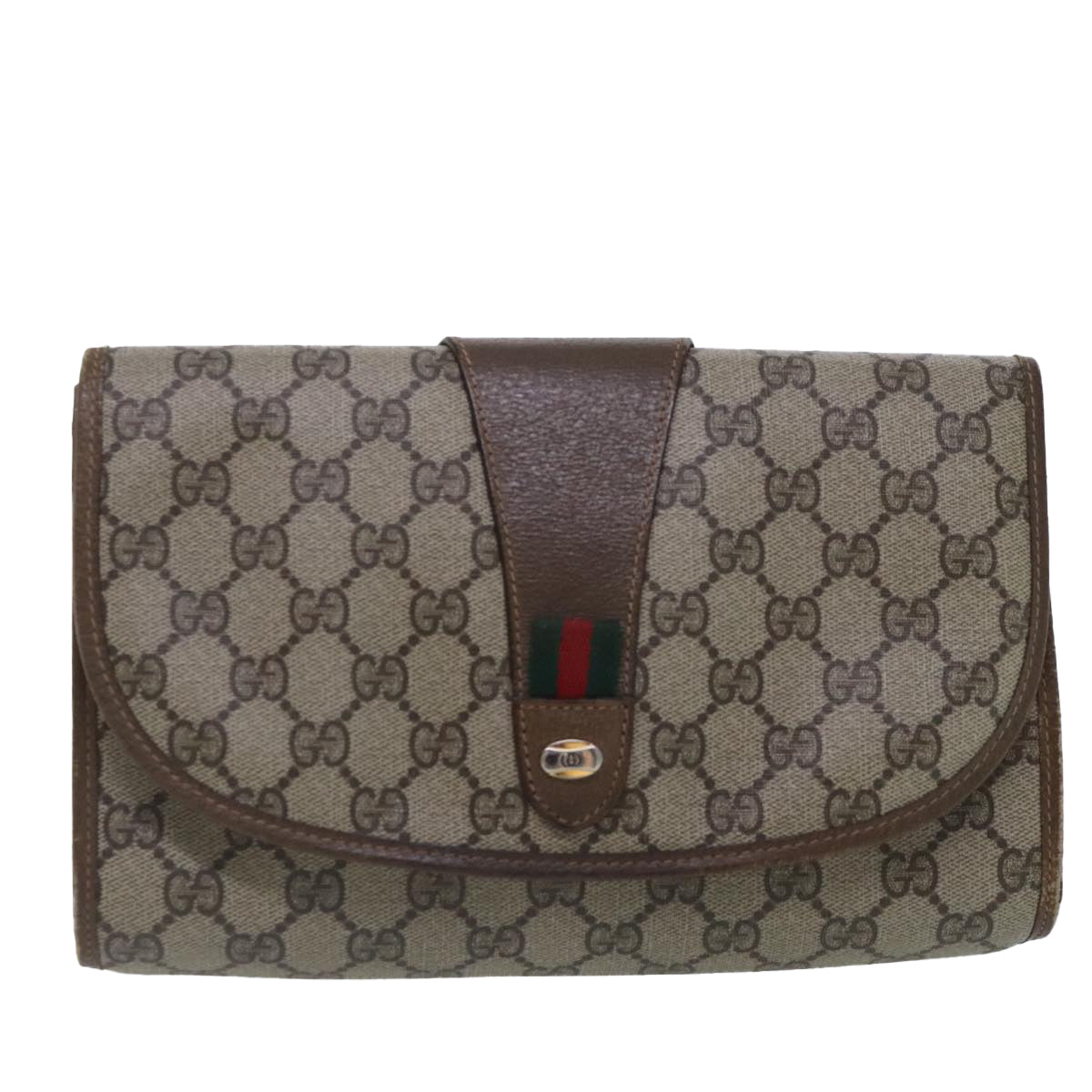 GUCCI GG Supreme Web Sherry Line Clutch Bag PVC Beige Red 89 01 030 Auth 95547