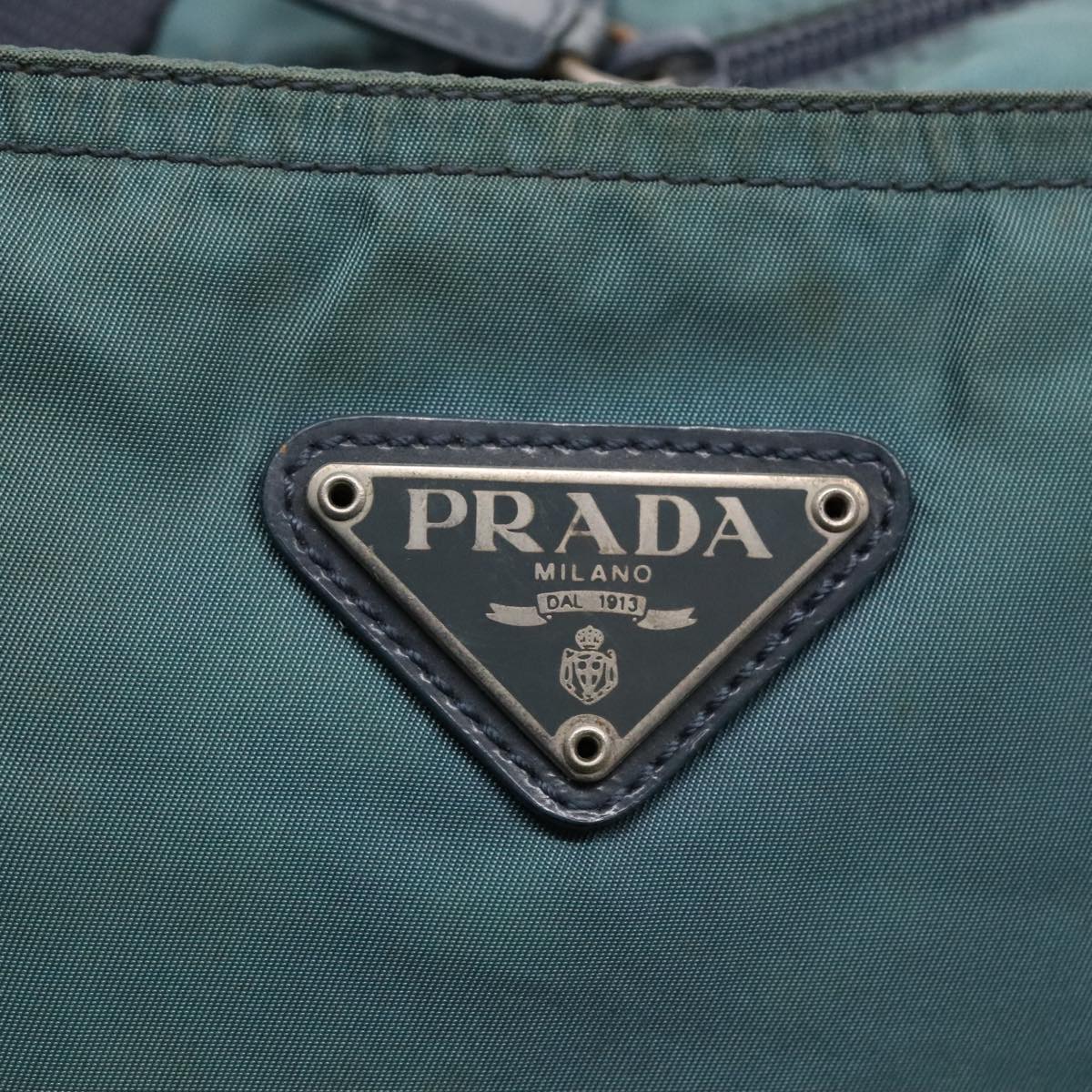 PRADA Tote Bag Nylon Blue Silver Auth 95554