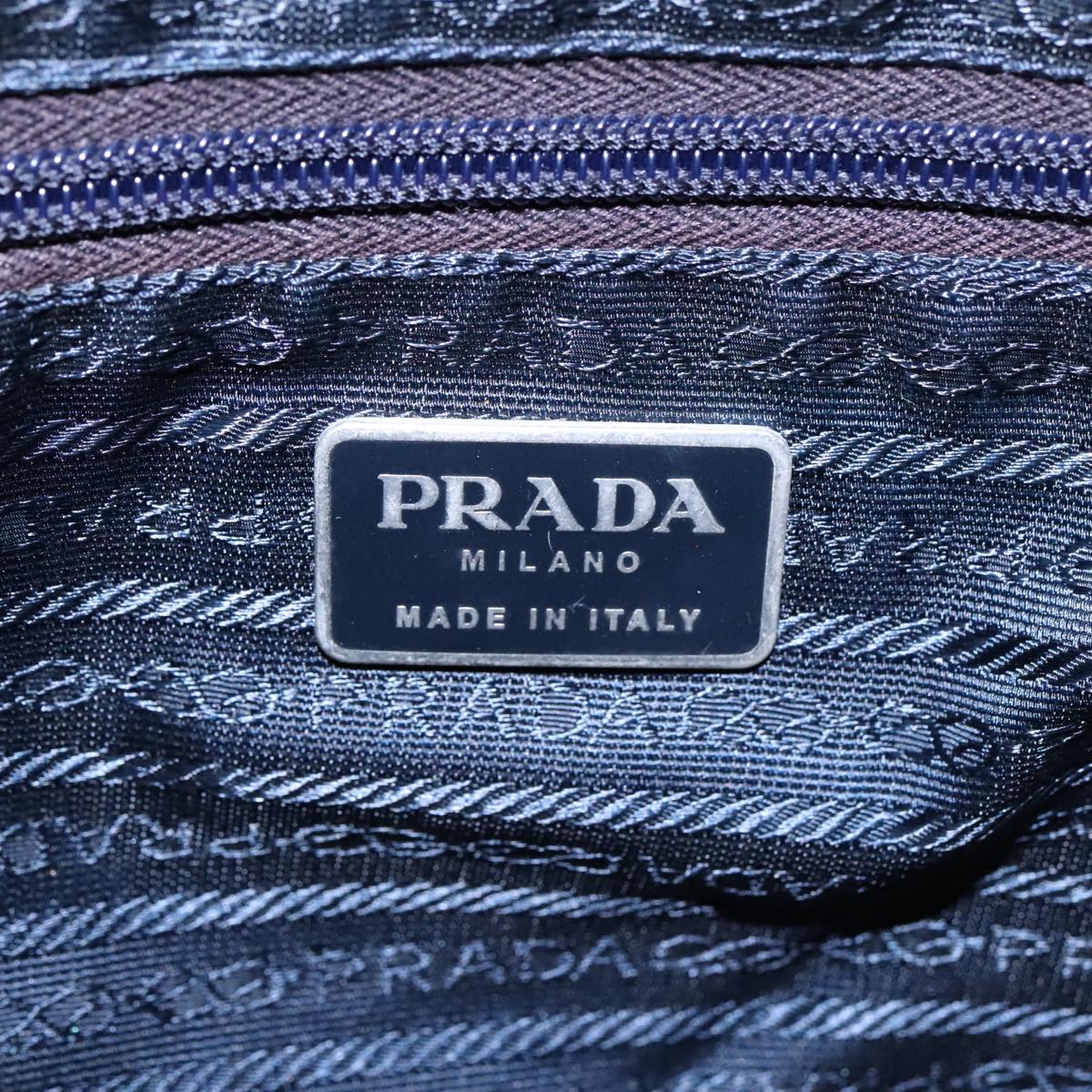 PRADA Tote Bag Nylon Blue Silver Auth 95554