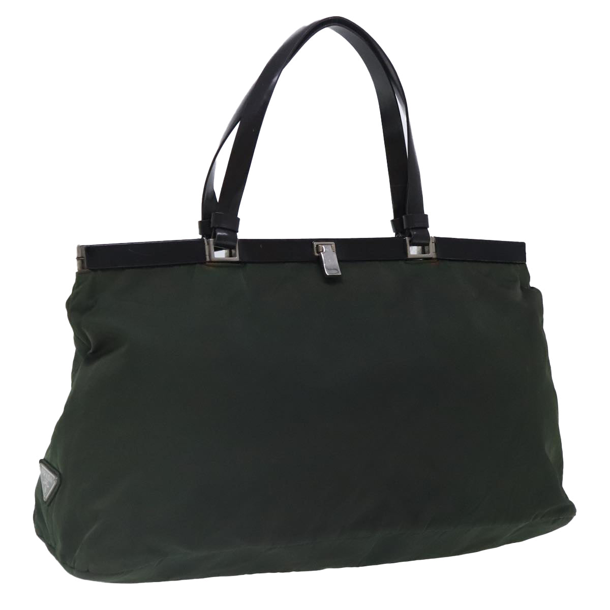 PRADA Tote Bag Nylon Green Silver Auth 95559