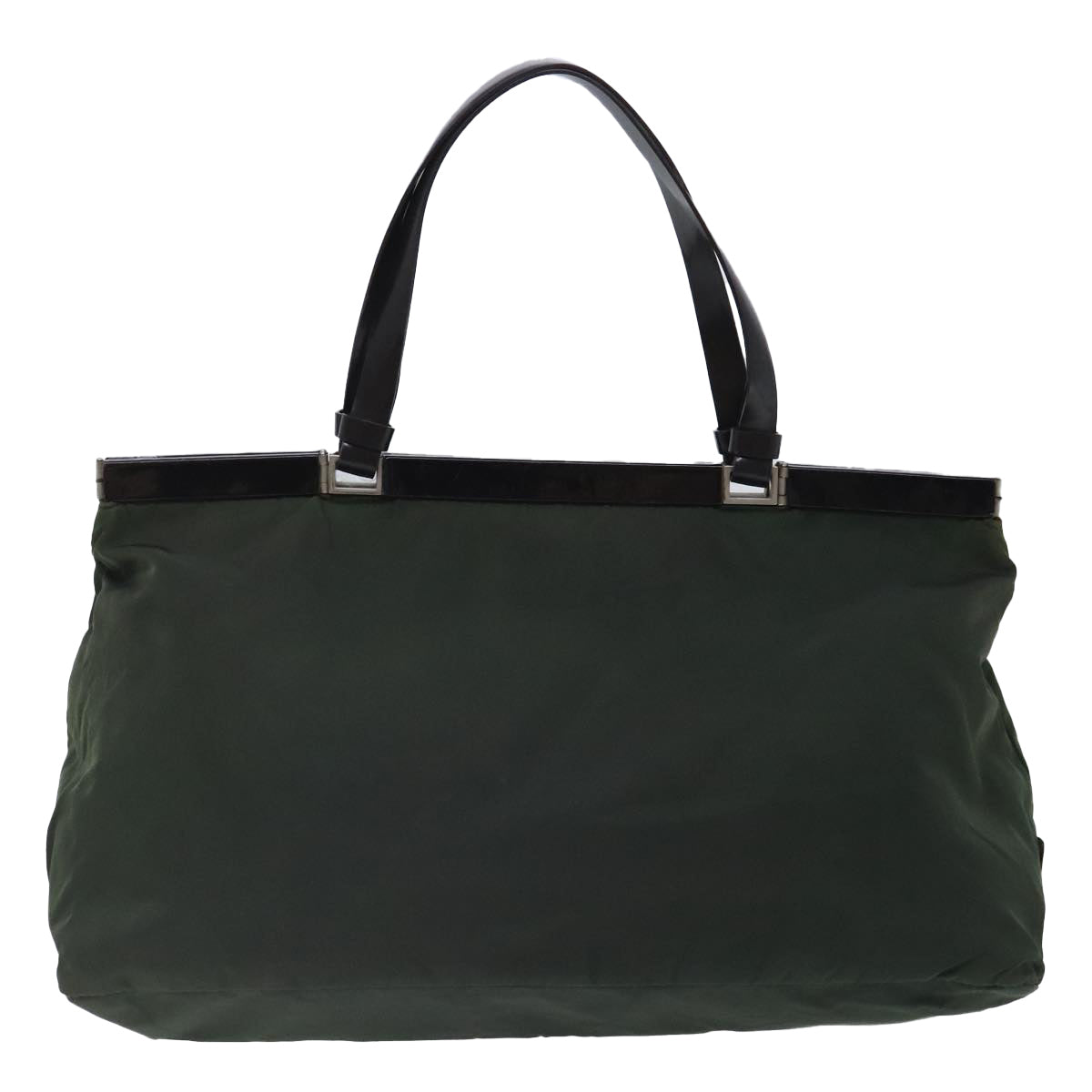 PRADA Tote Bag Nylon Green Silver Auth 95559