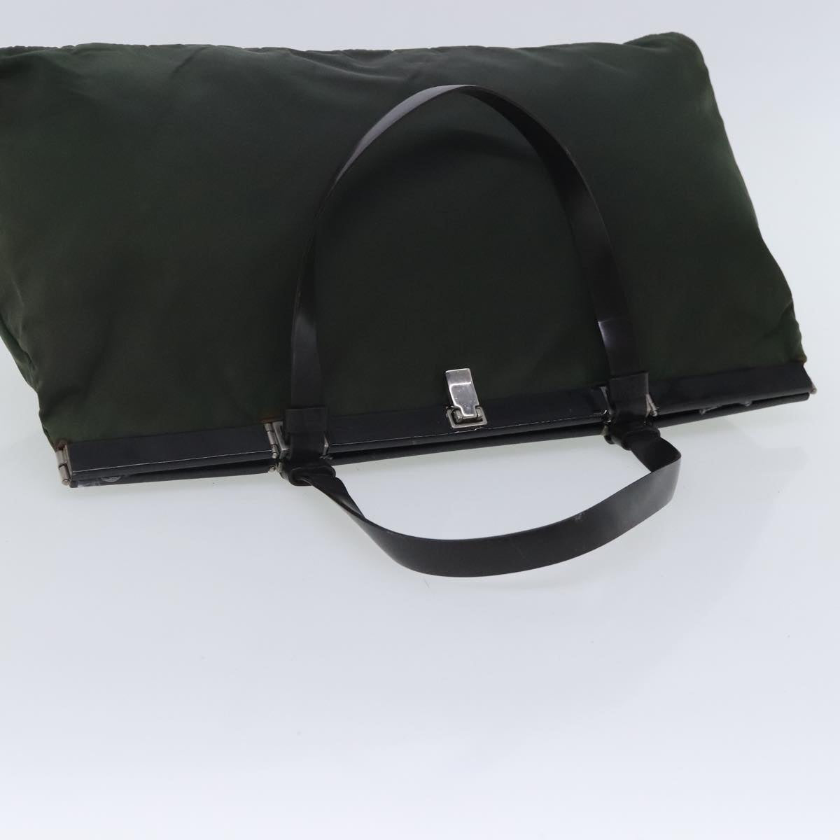 PRADA Tote Bag Nylon Green Silver Auth 95559