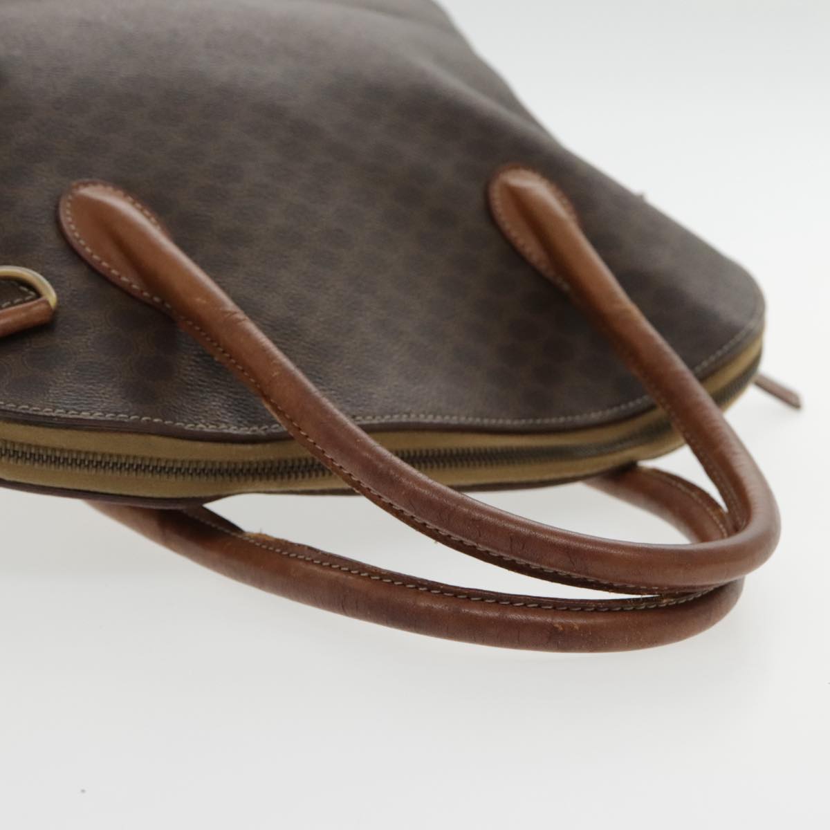 CELINE Macadam Canvas Hand Bag PVC Leather Gold Brown Auth 95560