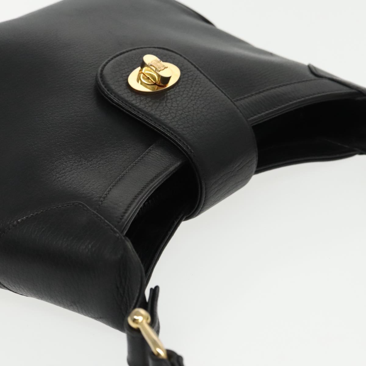 CELINE Shoulder Bag Leather Black Gold Auth 95566