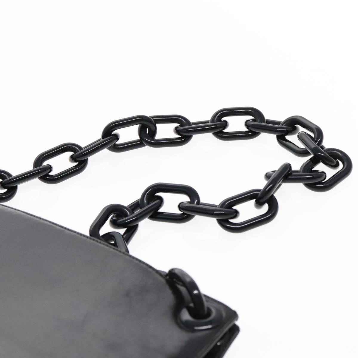 PRADA Chain Shoulder Bag Leather Black Auth 95574