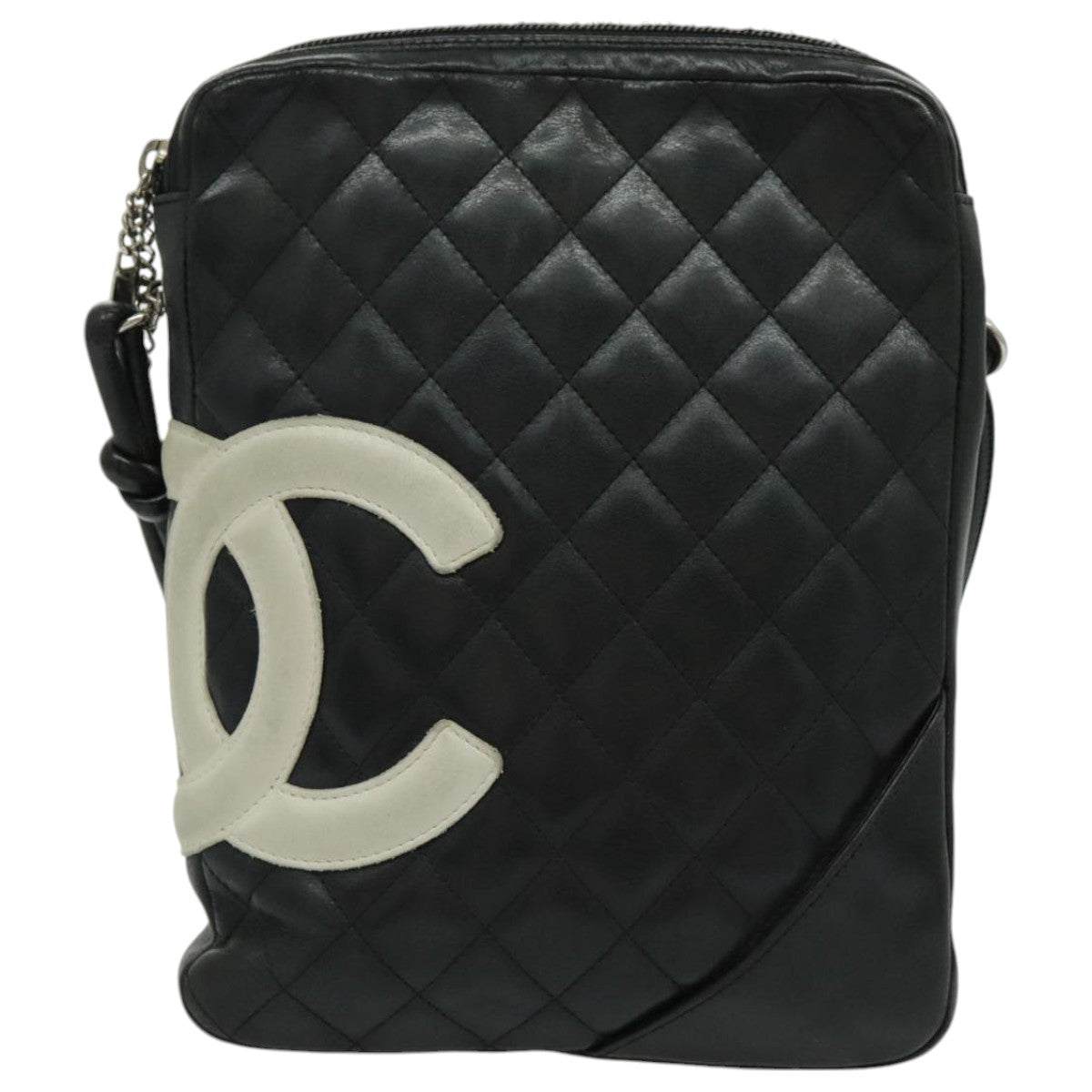 CHANEL Cambon Line Shoulder Bag Leather Black Silver white CC Auth 95596 - 0