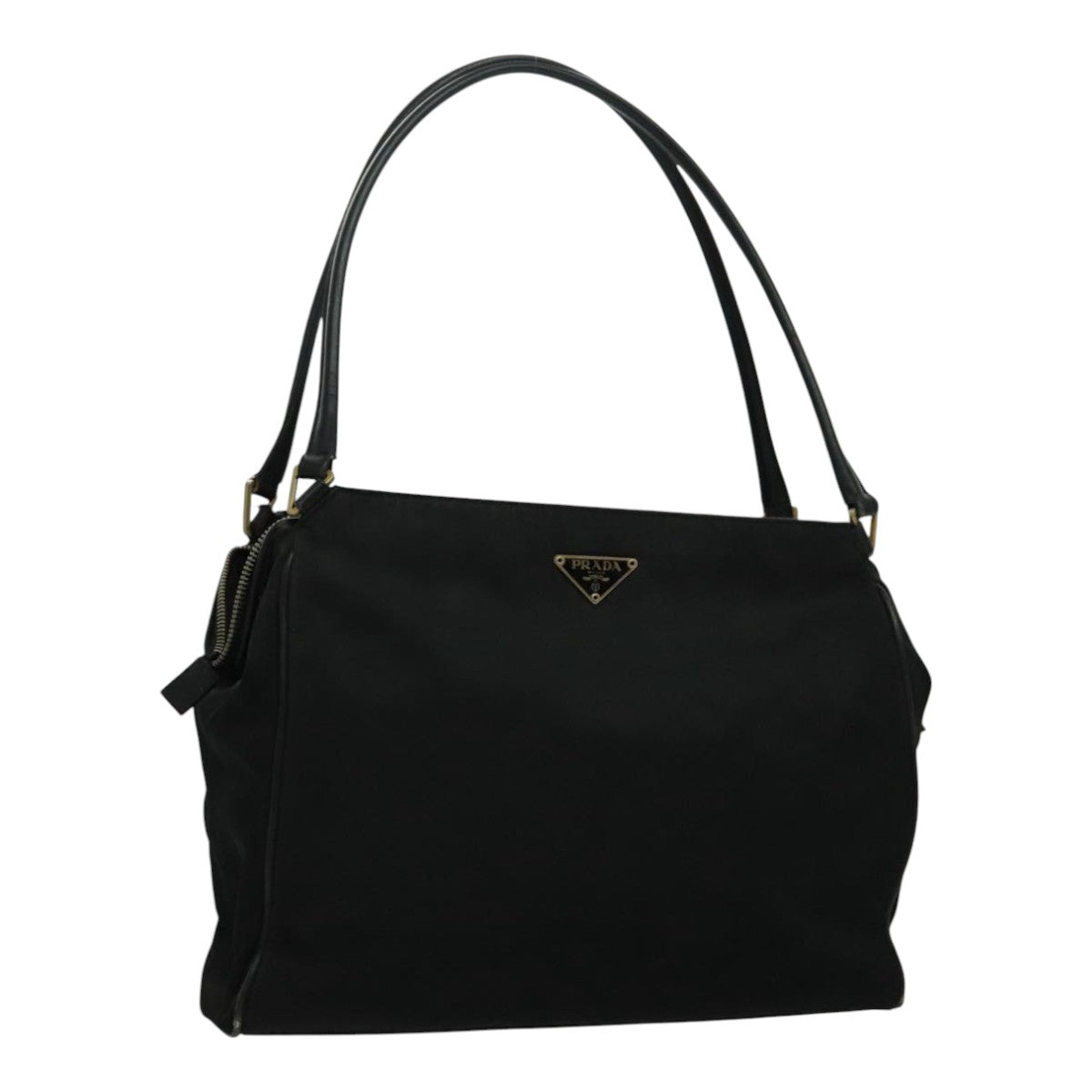 PRADA Hand Bag Nylon Black Gold Auth 95598