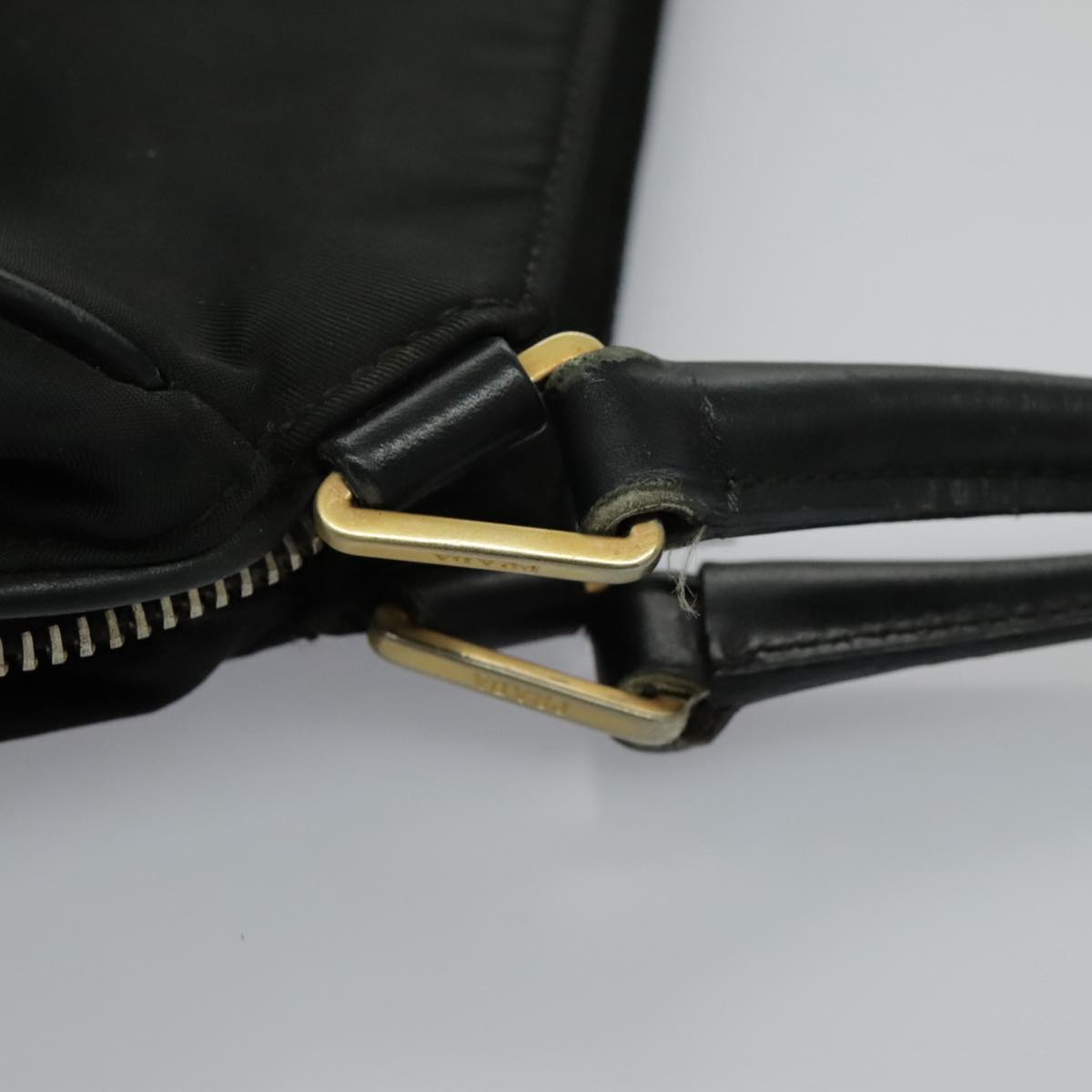 PRADA Hand Bag Nylon Black Gold Auth 95598