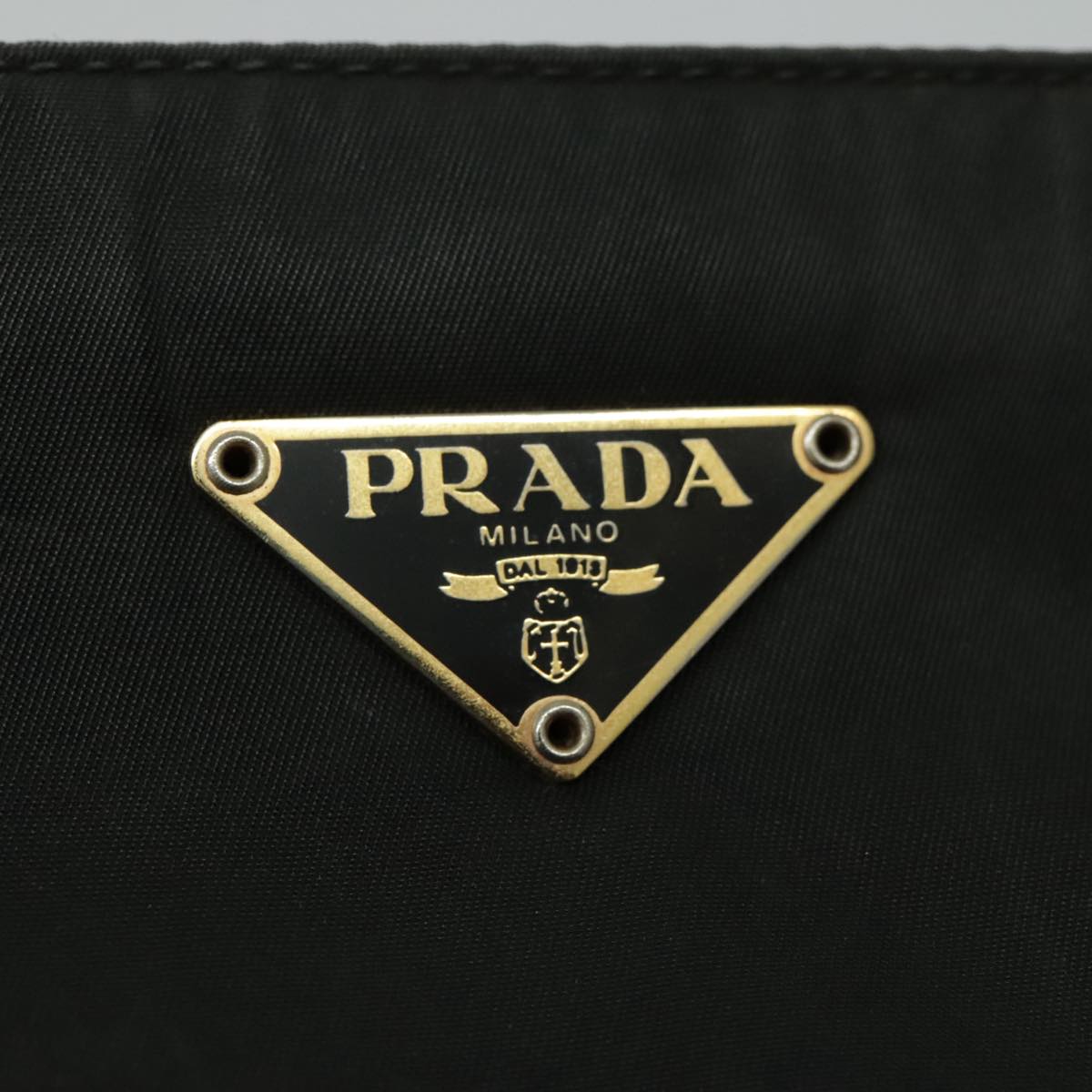 PRADA Hand Bag Nylon Black Gold Auth 95598