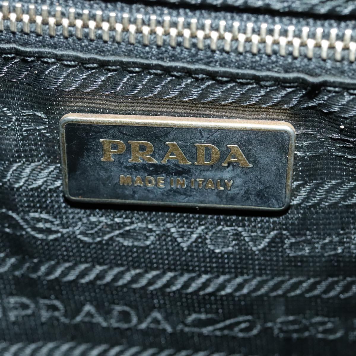 PRADA Hand Bag Nylon Black Gold Auth 95598