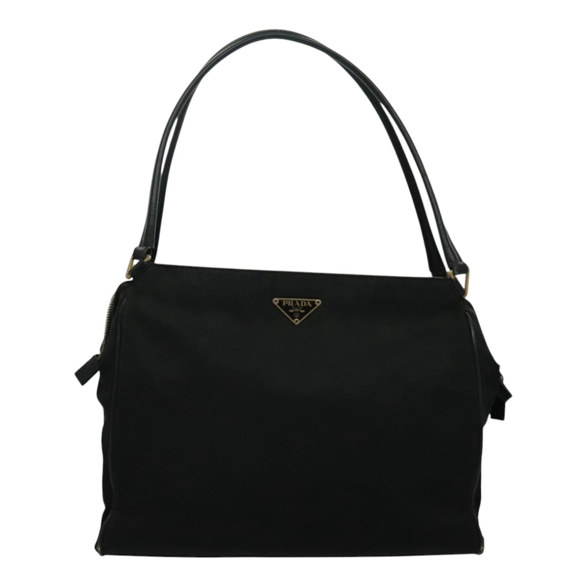 PRADA Hand Bag Nylon Black Gold Auth 95598 - 0