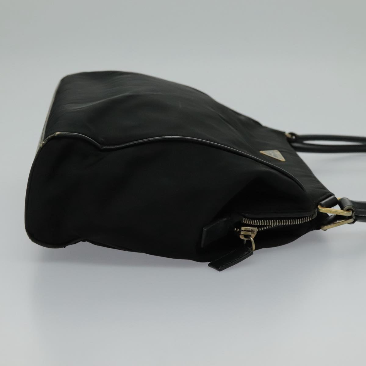 PRADA Hand Bag Nylon Black Gold Auth 95598