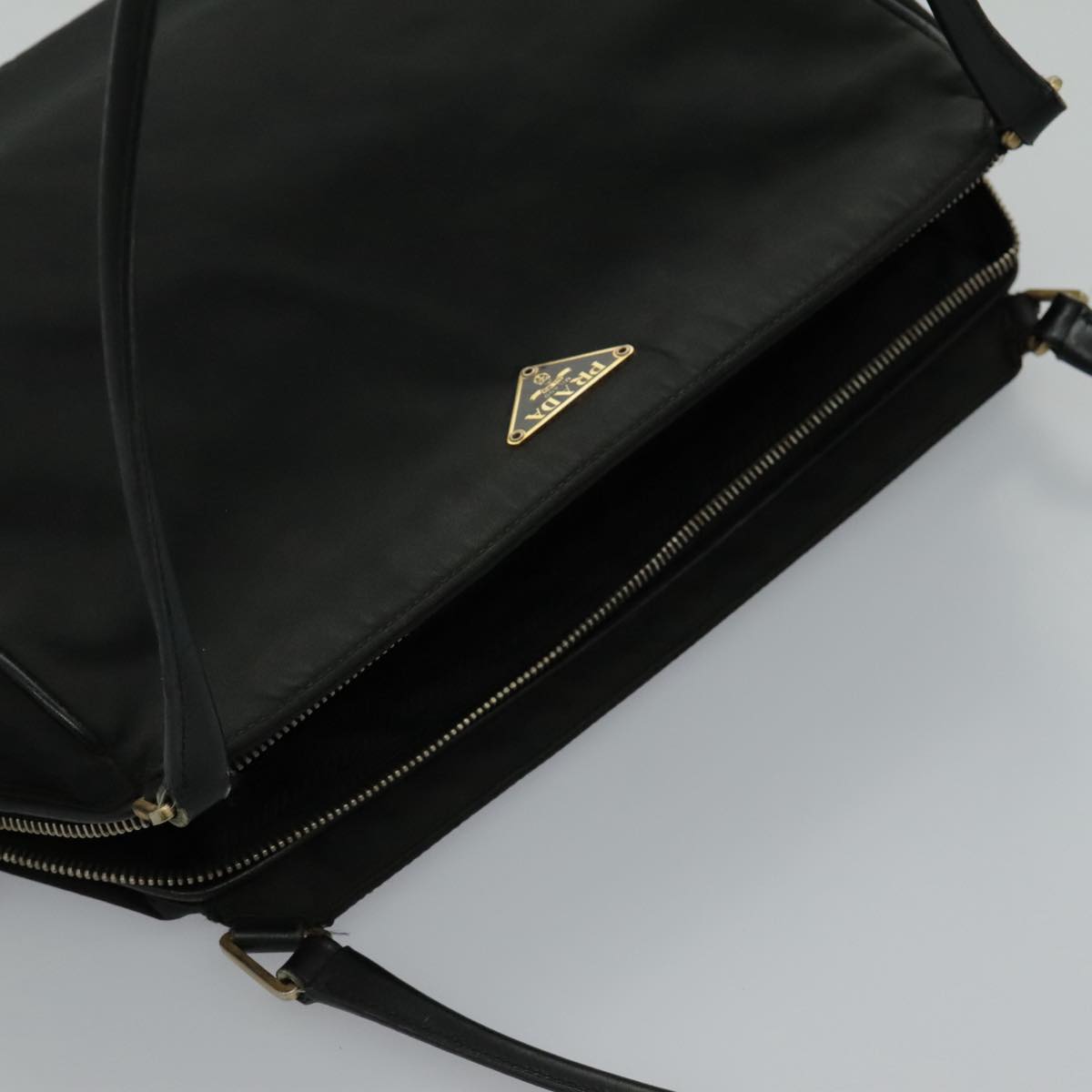 PRADA Hand Bag Nylon Black Gold Auth 95598