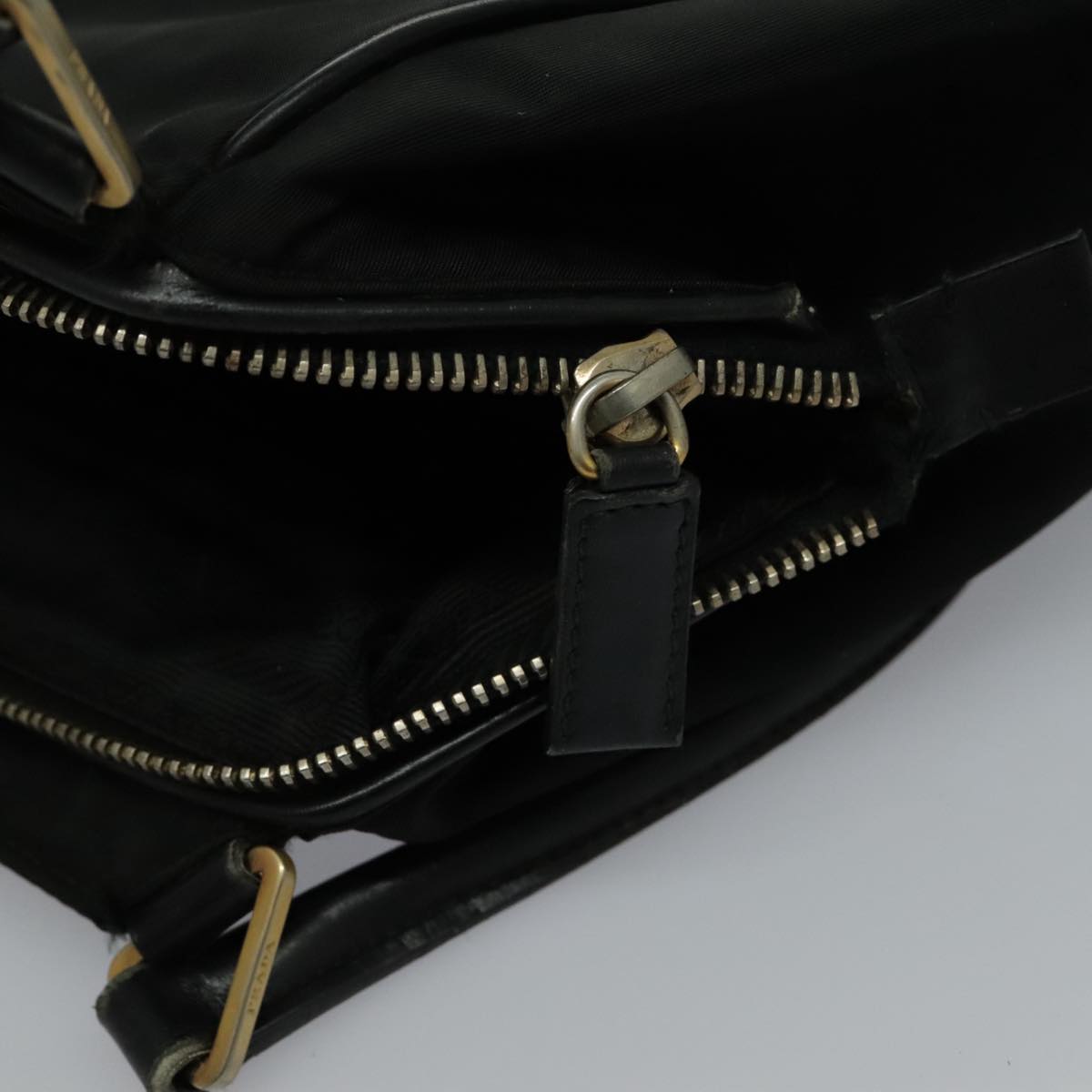 PRADA Hand Bag Nylon Black Gold Auth 95598