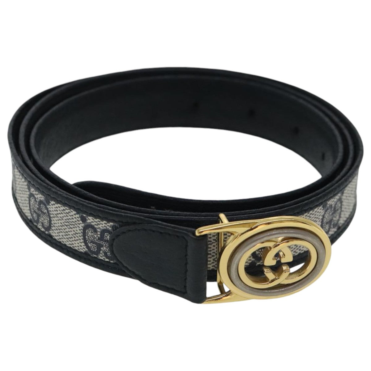 GUCCI GG Supreme Belt PVC 46.9"" Navy Gold Auth 95601