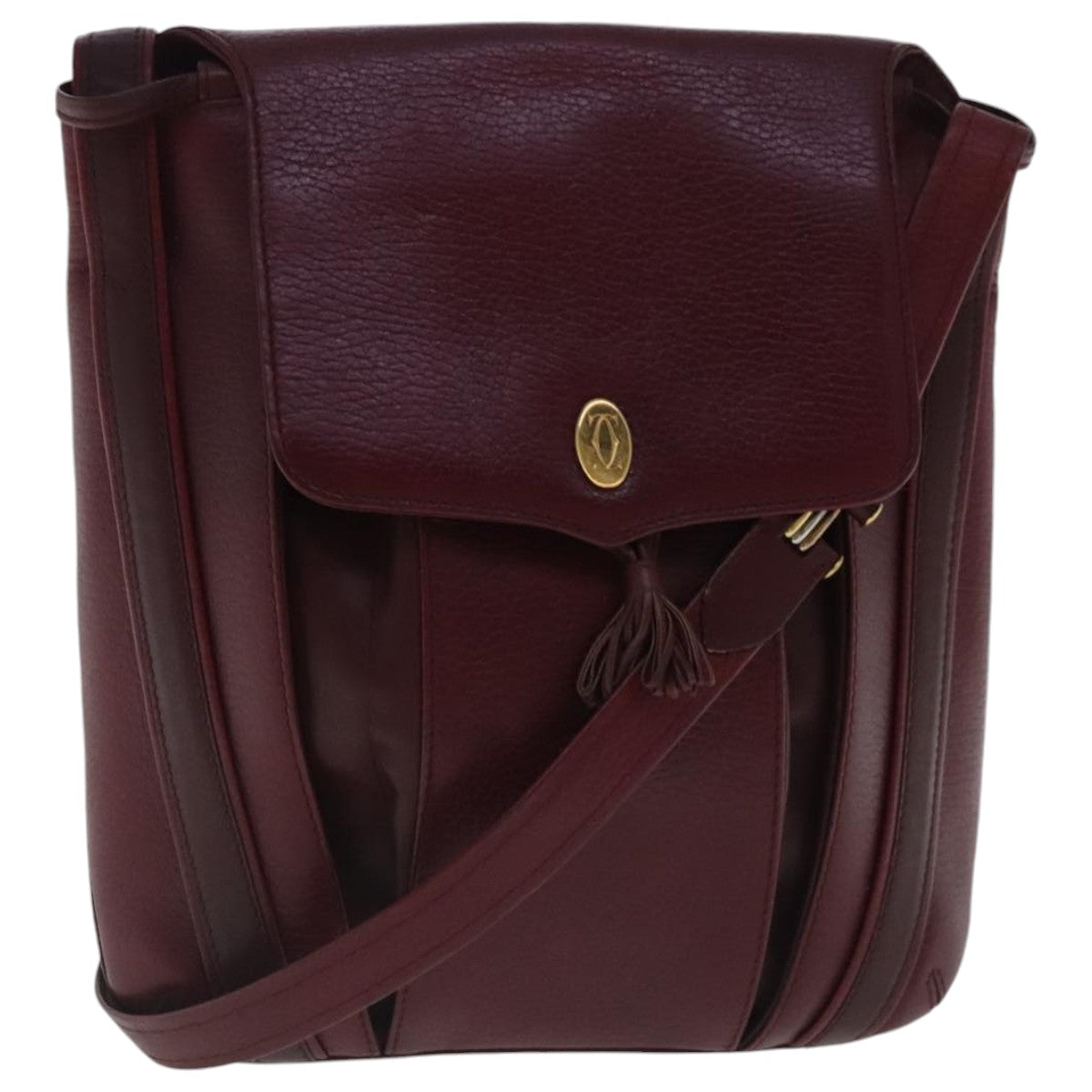 CARTIER Must Line Shoulder Bag Leather Bordeaux Gold Auth 95602