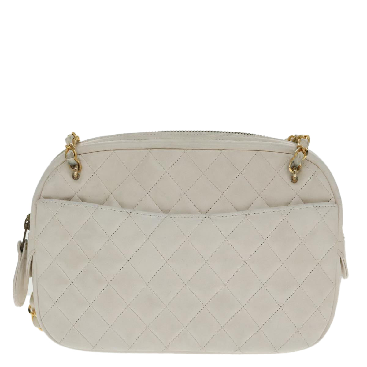 CHANEL Matelasse Chain Shoulder Bag Lamb Skin White Gold CC Auth 95603