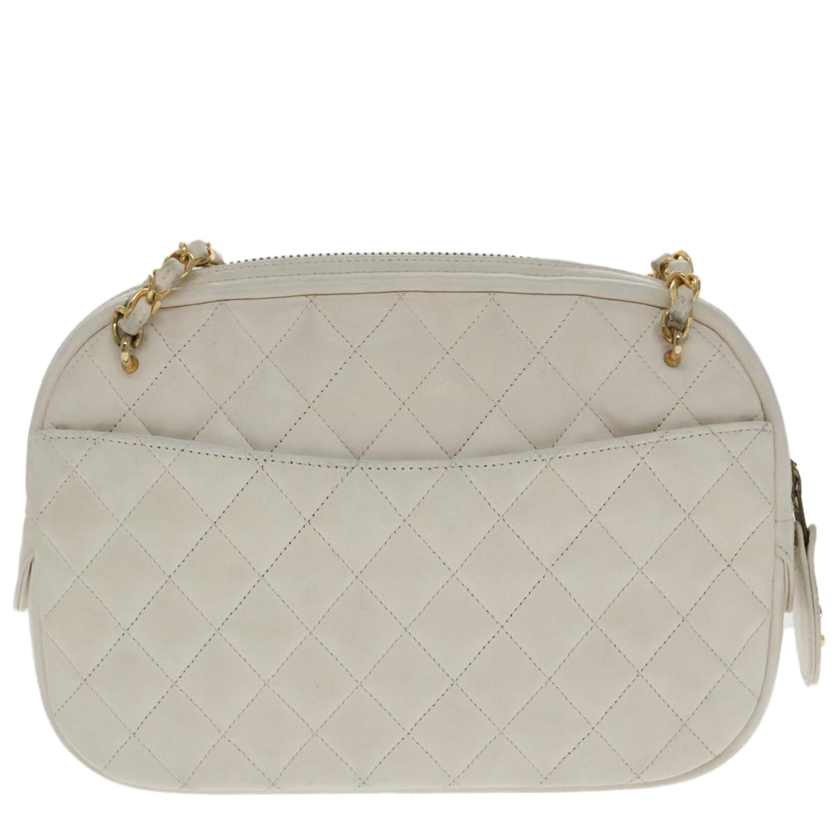 CHANEL Matelasse Chain Shoulder Bag Lamb Skin White Gold CC Auth 95603 - 0