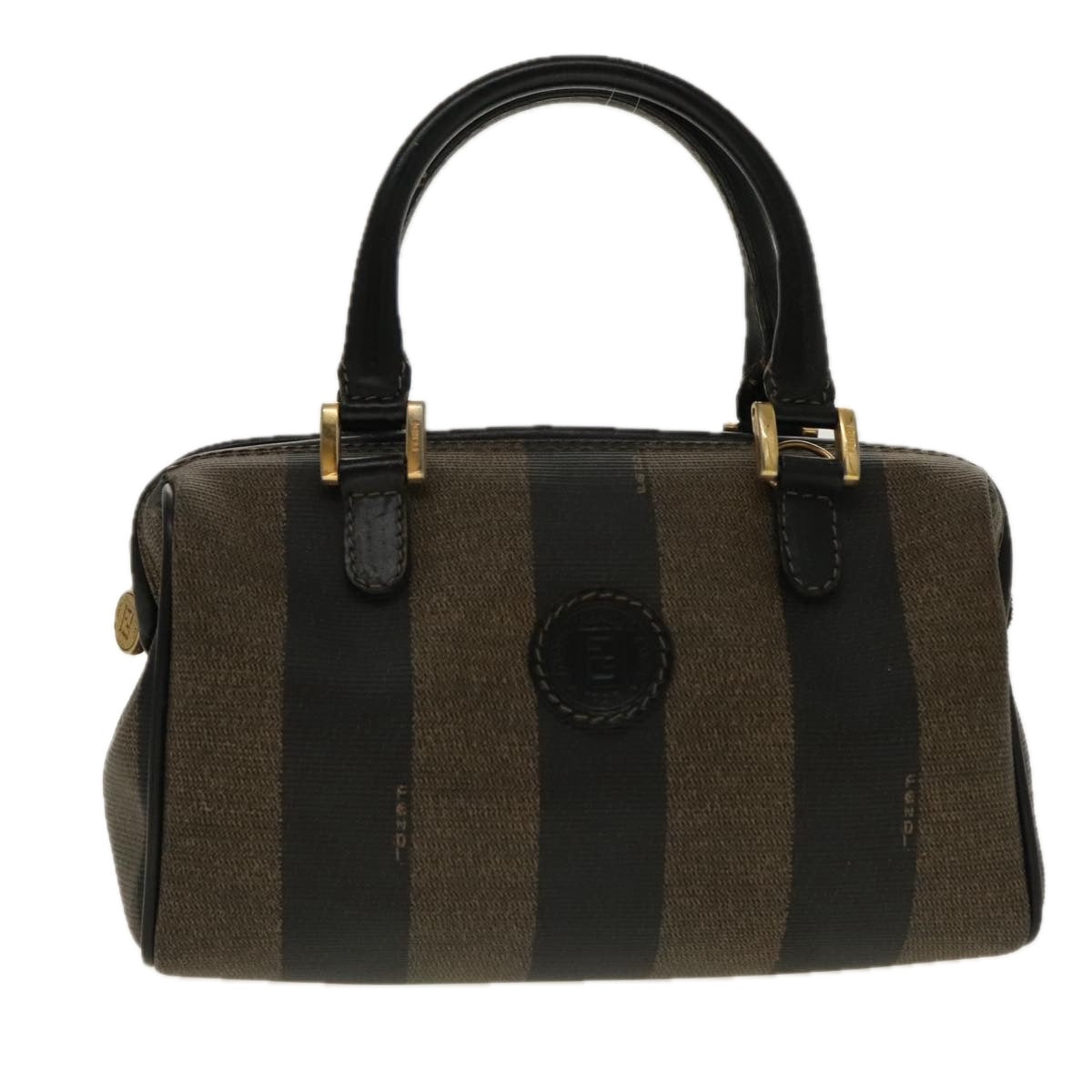 FENDI Pecan Canvas Mini Hand Bag Brown Black gold Auth 95610 - 0