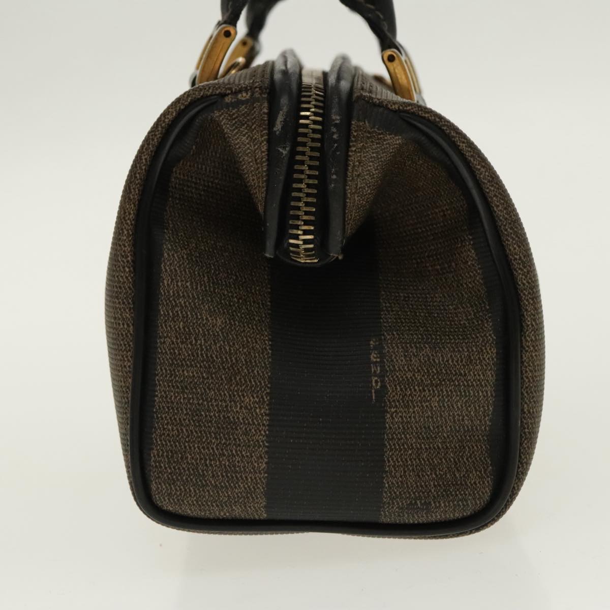 FENDI Pecan Canvas Mini Hand Bag Brown Black gold Auth 95610