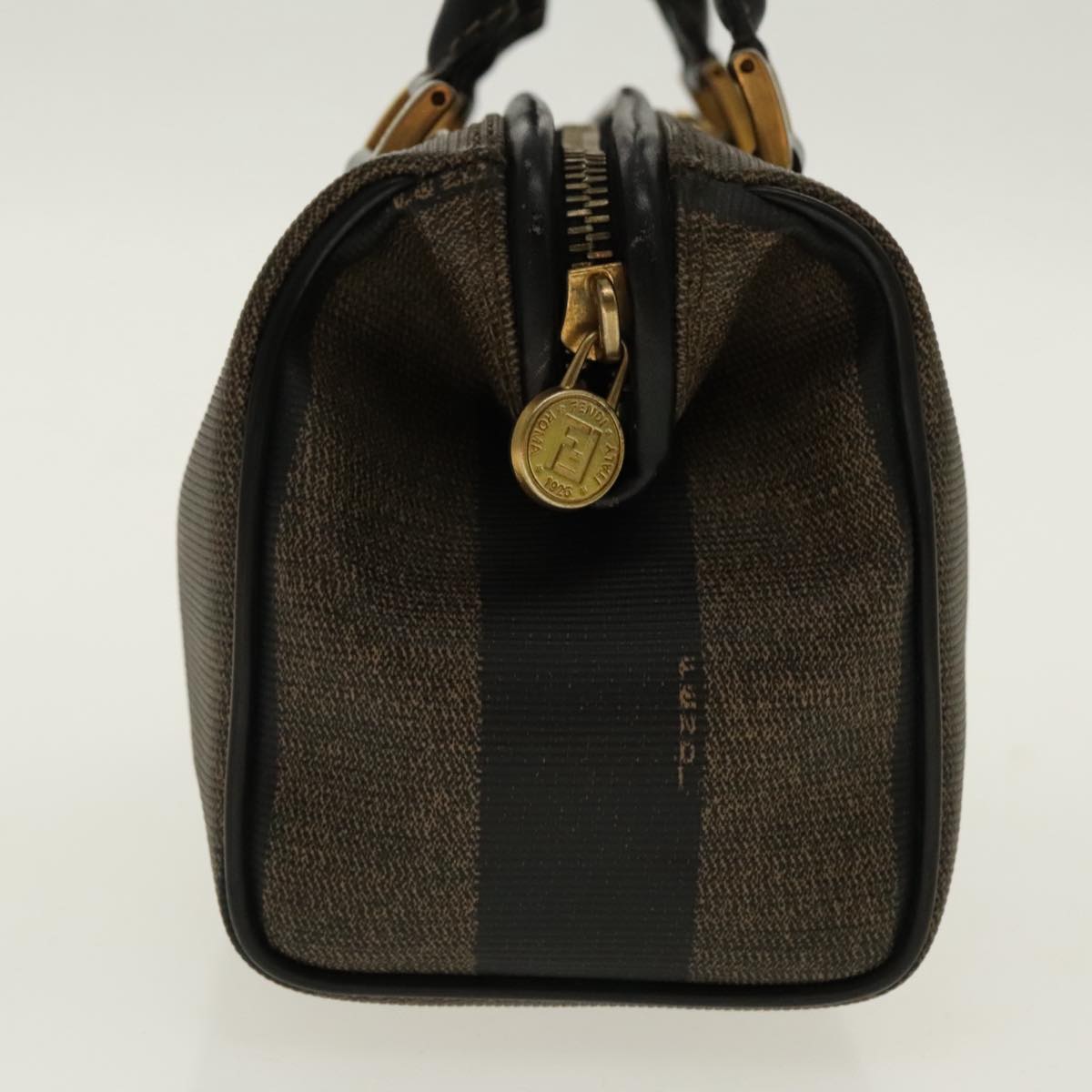 FENDI Pecan Canvas Mini Hand Bag Brown Black gold Auth 95610