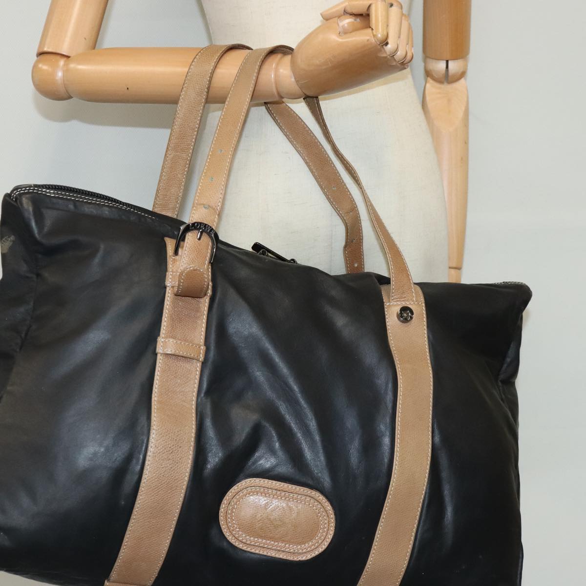 LOEWE Tote Bag Leather Black Auth 95611