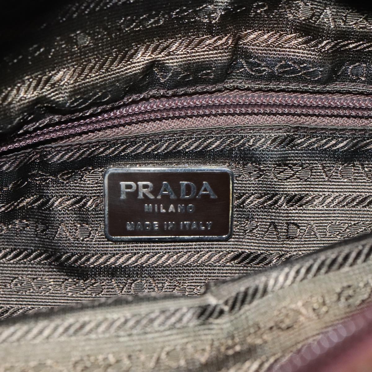 PRADA Hand Bag Leather Brown Silver Auth 95631