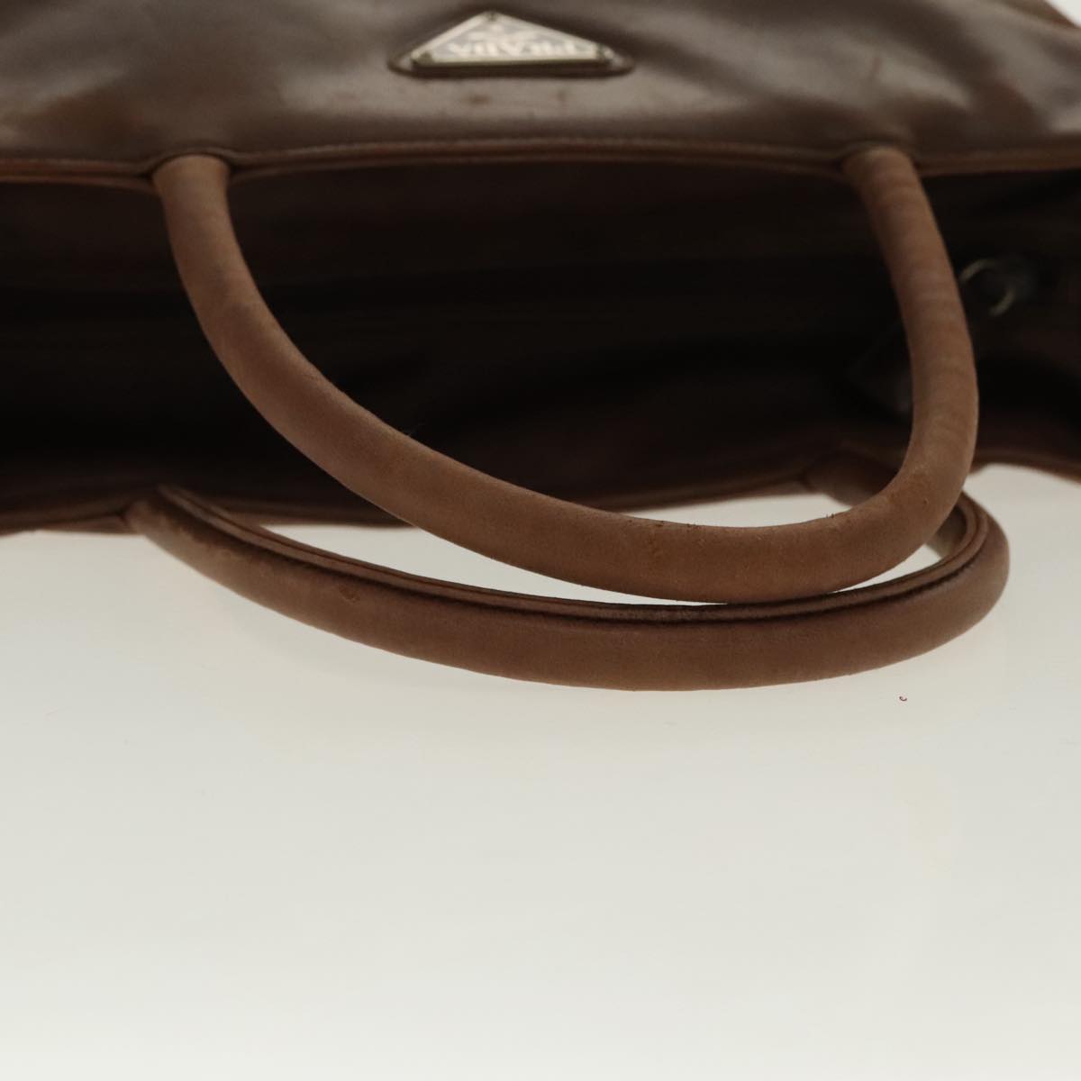 PRADA Hand Bag Leather Brown Silver Auth 95631