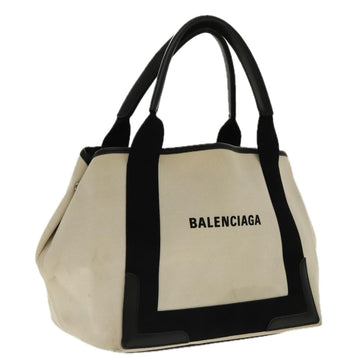 BALENCIAGA Navy Cabas S Bag Canvas Leather Silver White black 339933 Auth 95637