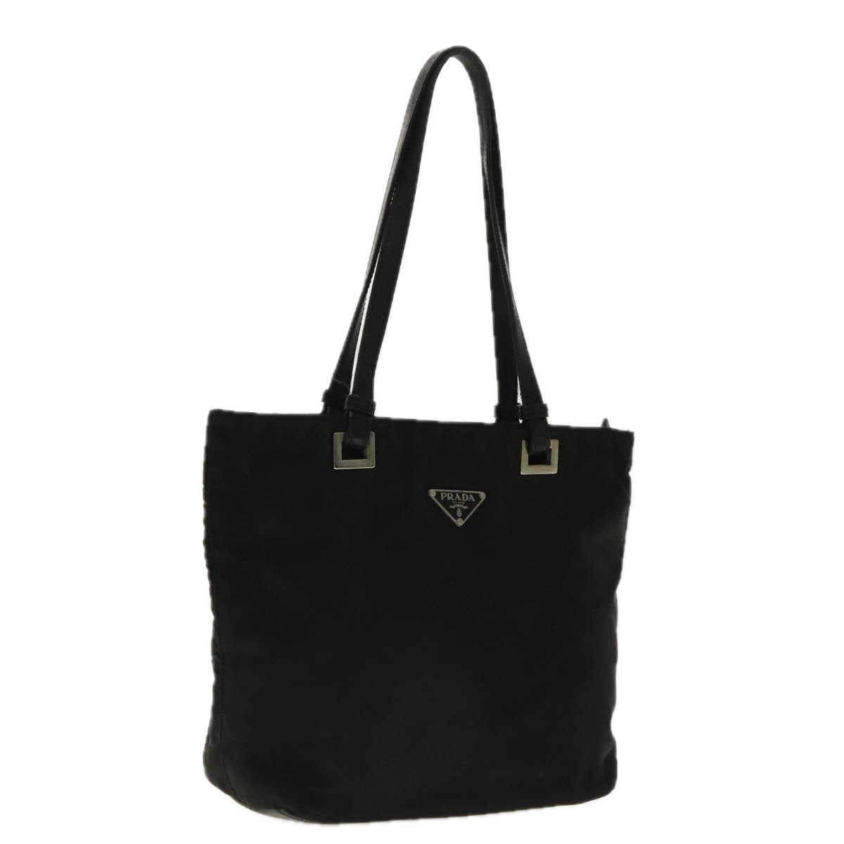 PRADA Hand Bag Nylon Black Silver Auth 95645