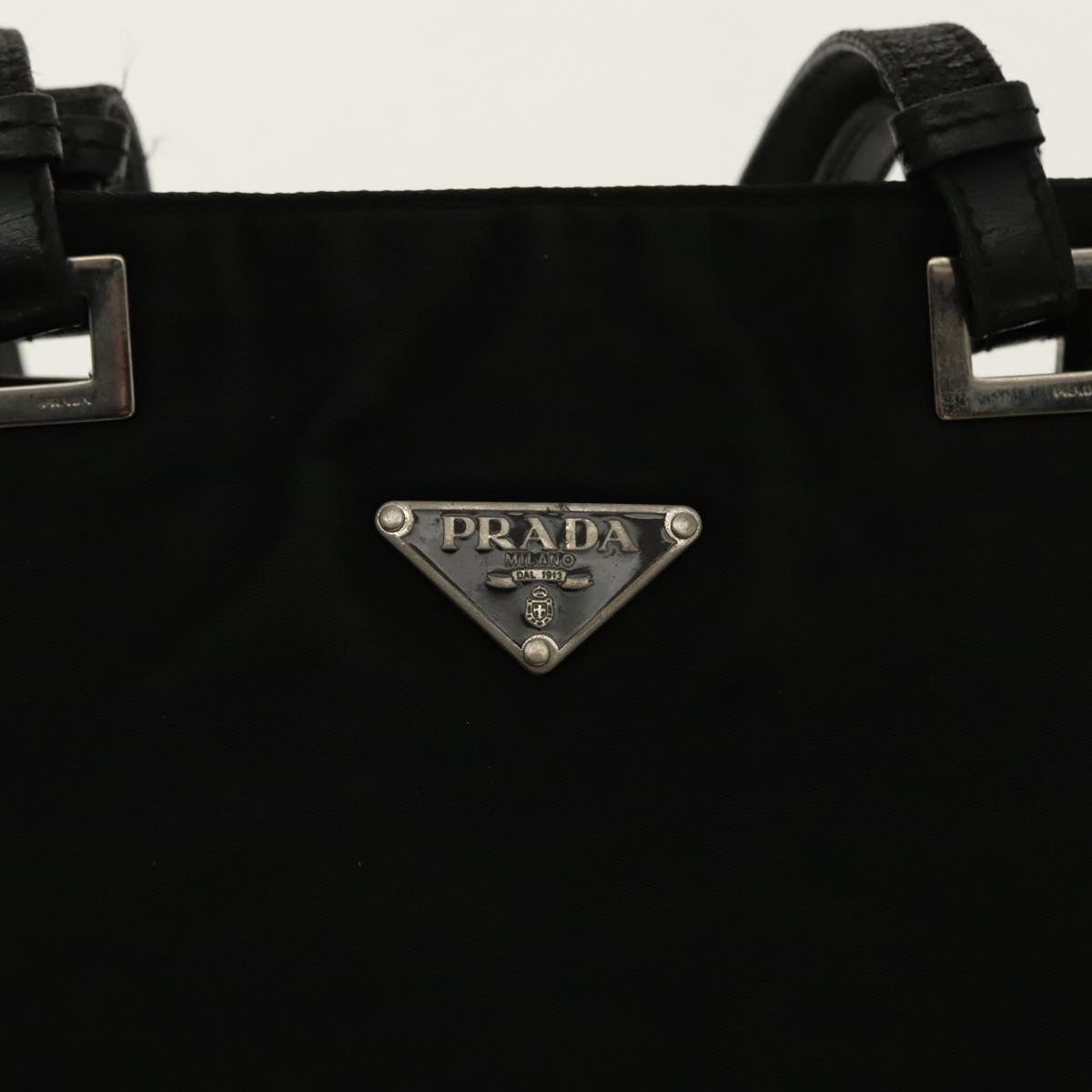 PRADA Hand Bag Nylon Black Silver Auth 95645