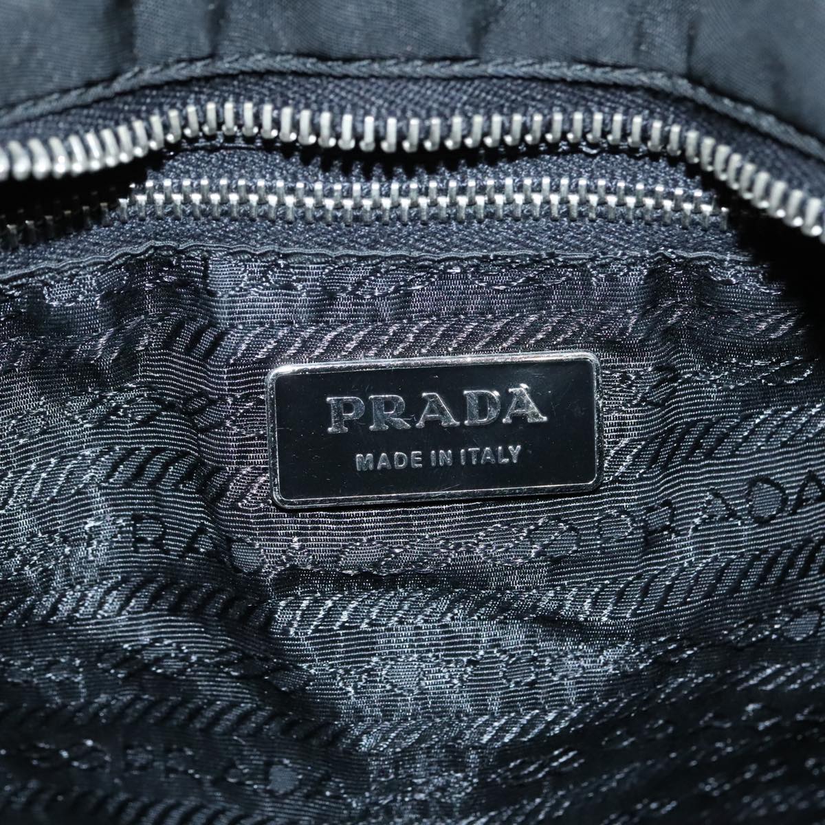 PRADA Hand Bag Nylon Black Silver Auth 95645