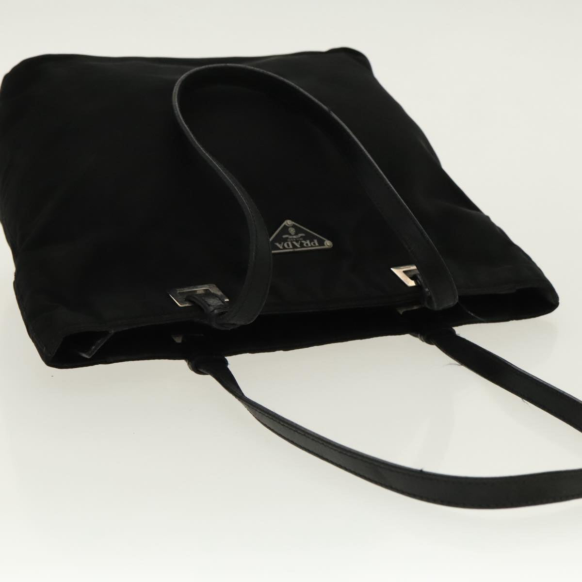 PRADA Hand Bag Nylon Black Silver Auth 95645