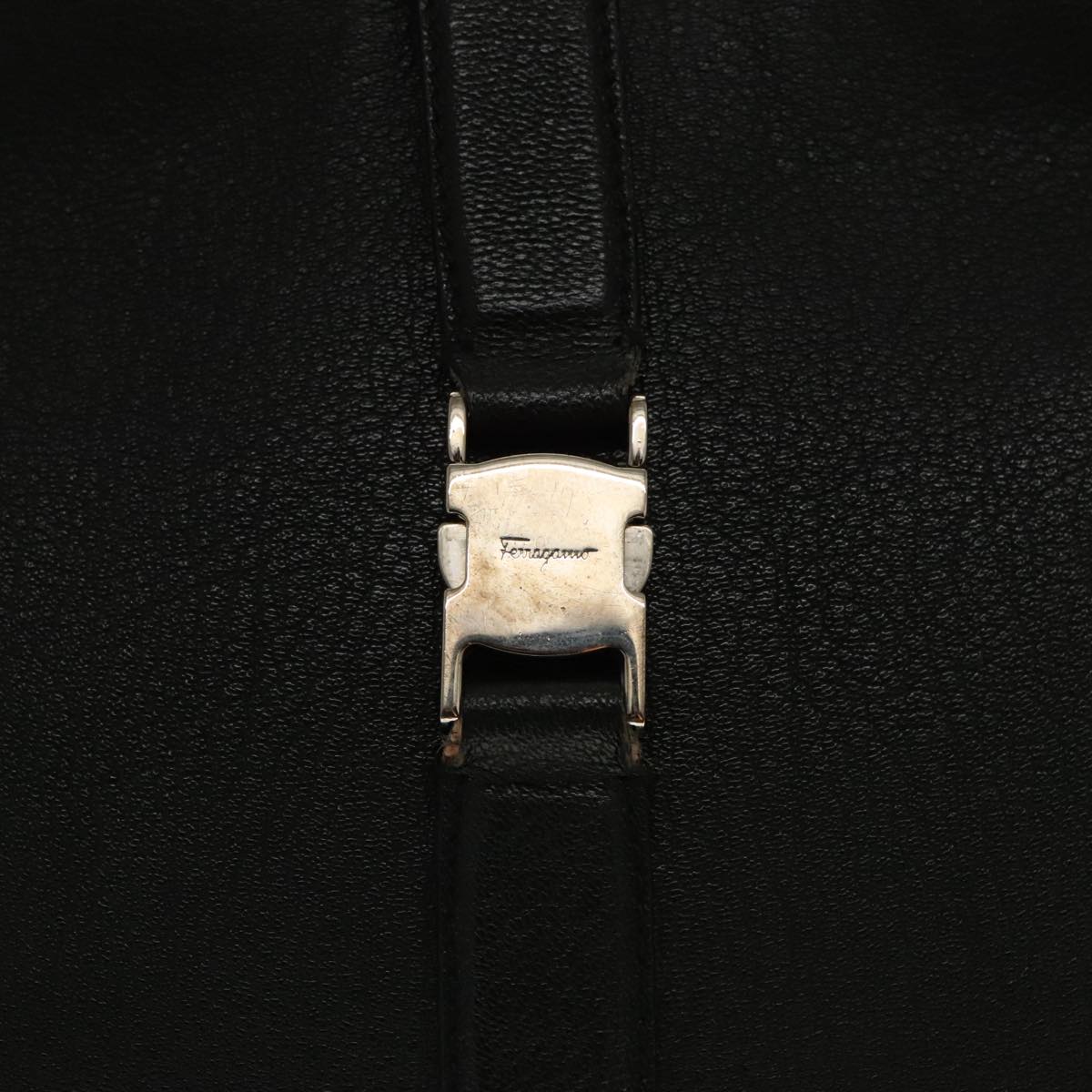 Salvatore Ferragamo Shoulder Bag Leather Black Silver Auth 95648